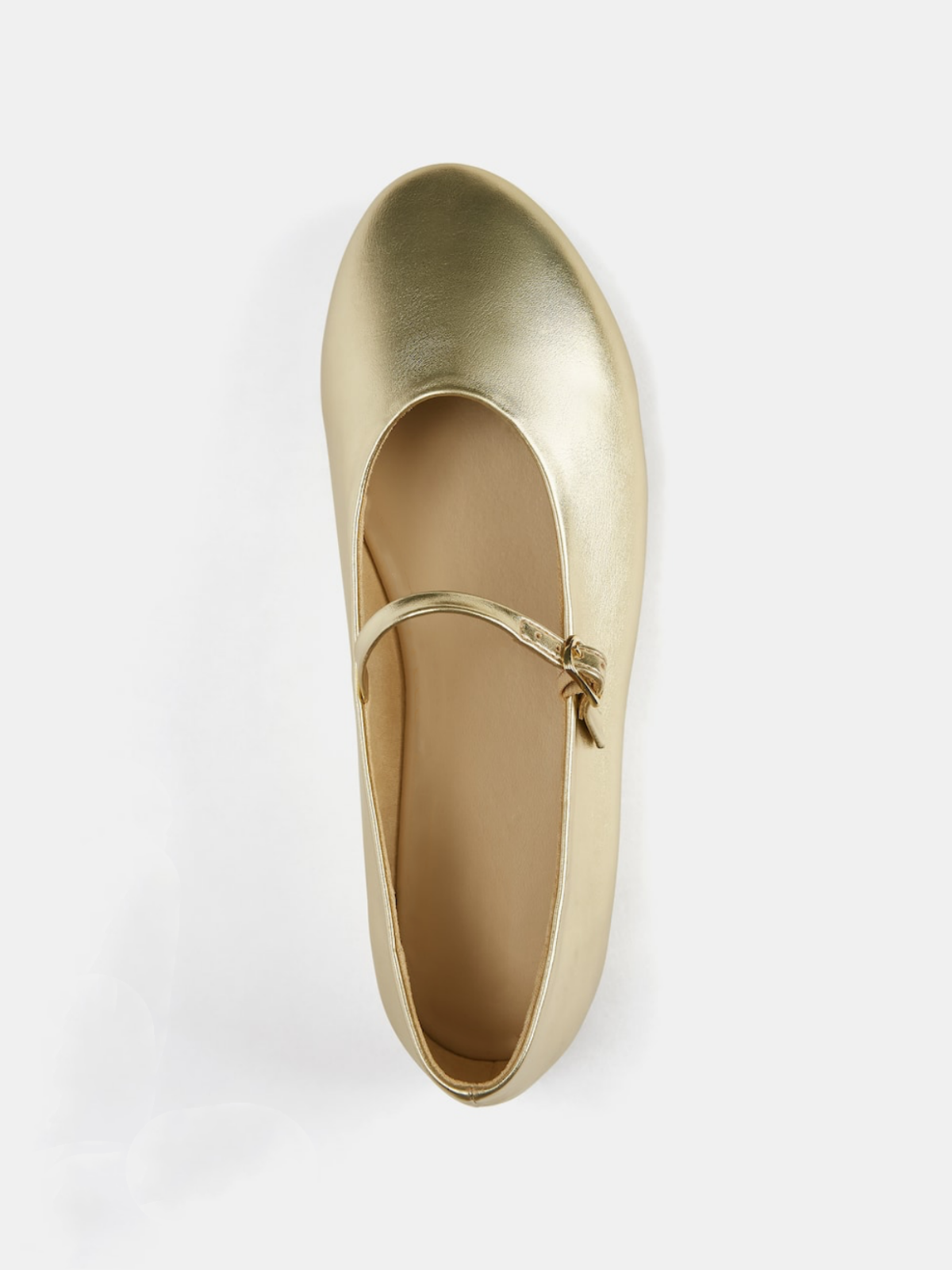 Buckled Detailed Strappy Oval Ballet Flats Mary Janes In Metallic Gold