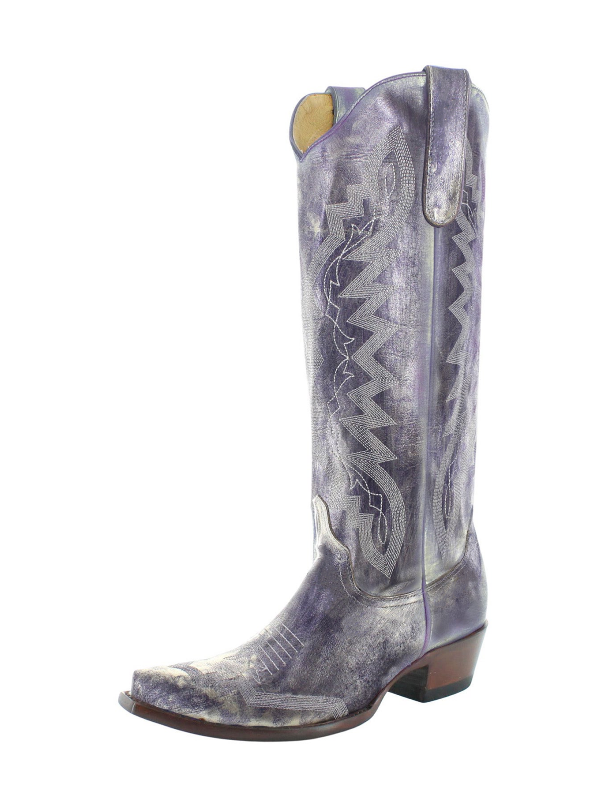 Metallic Lavender Snip-Toe Embroidery Wide Mid Calf Cowgirl Boots