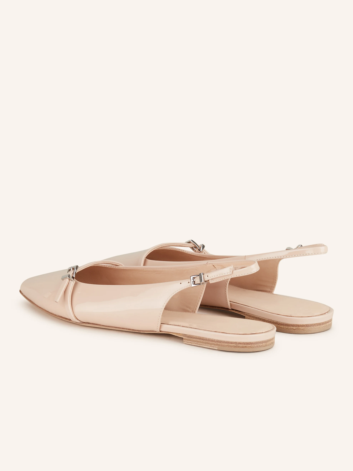 Glossy Nude Patent Pointy Buckled Strappy Slingback Ballet Flats