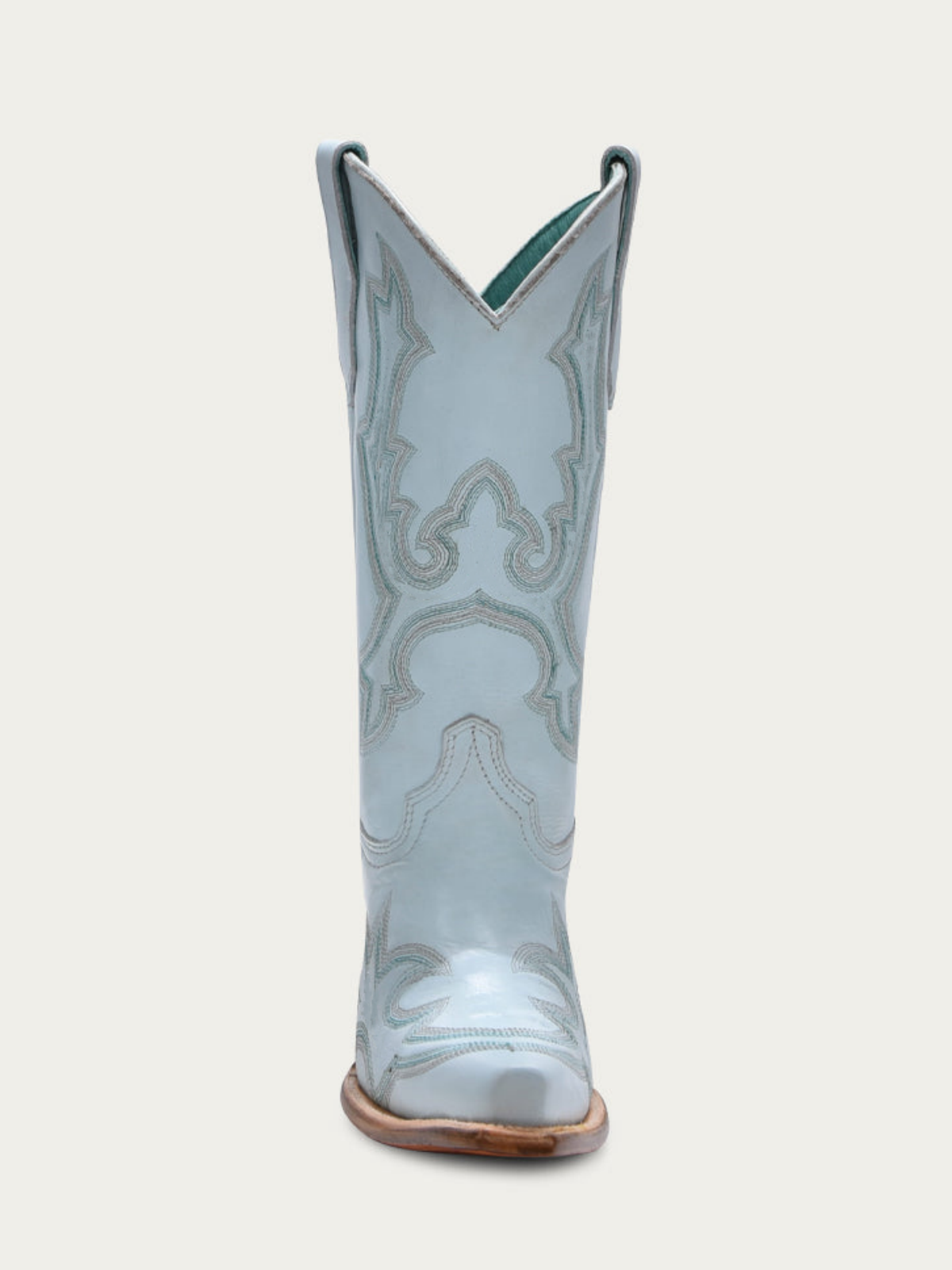 Powder Blue Snip-Toe Embroidery Wide Mid Calf Cowboy Boots For Women