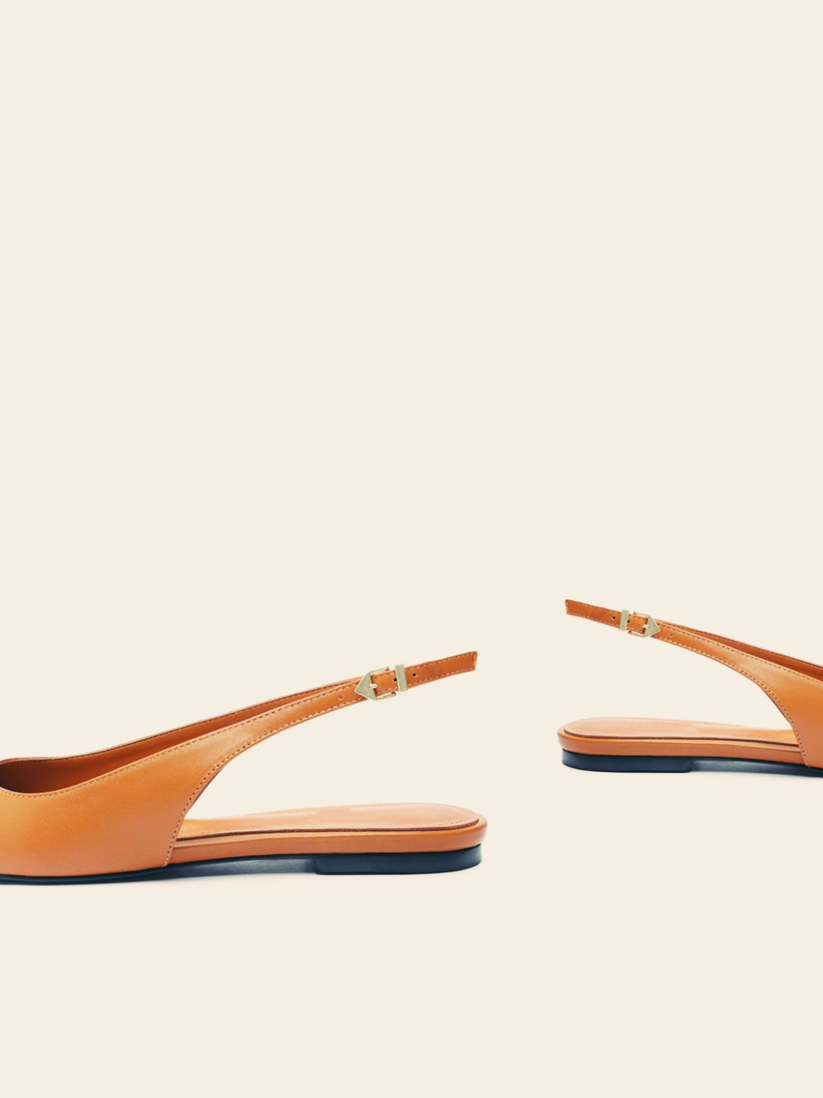 Orange Vegan Leather Pointy Flats Slingbacks With Buckled Back Strap