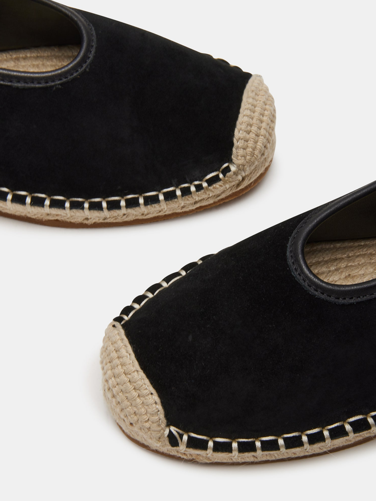 Black Faux Suede Round-Toe Bridge Strap Side Buckle Mary Janes Espadrille Flats