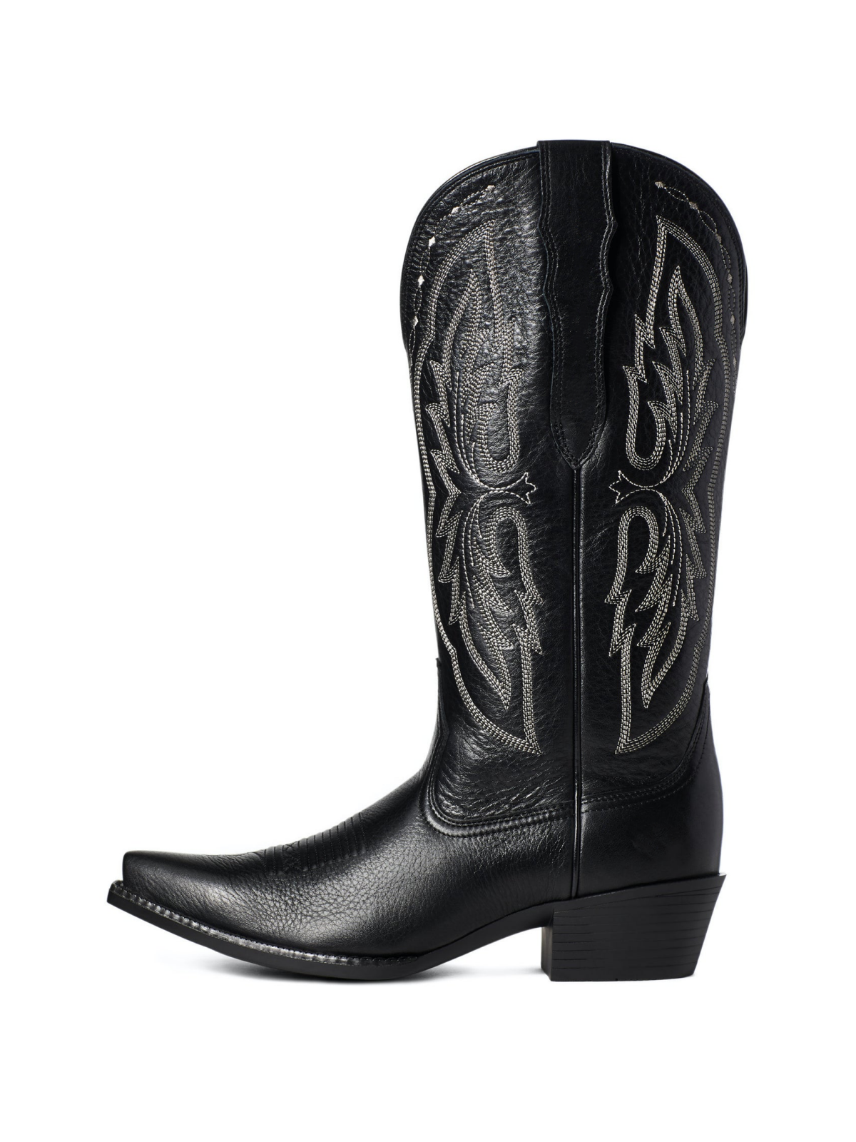 Black Snip-Toe Embroidery Wide Mid Calf Classic Cowgirl Boots