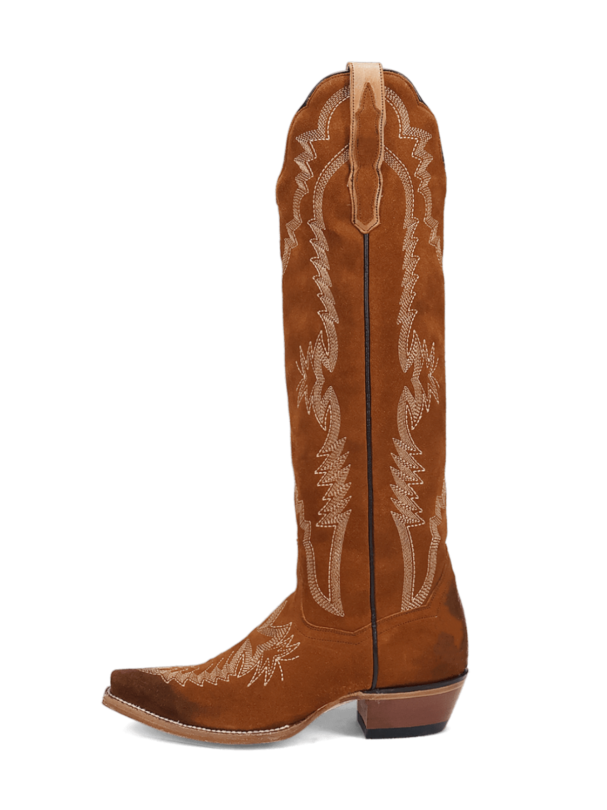 Brown Embroidery Faux Suede Snip-Toe Zip Cowgirl Boots Knee High Tall Boots