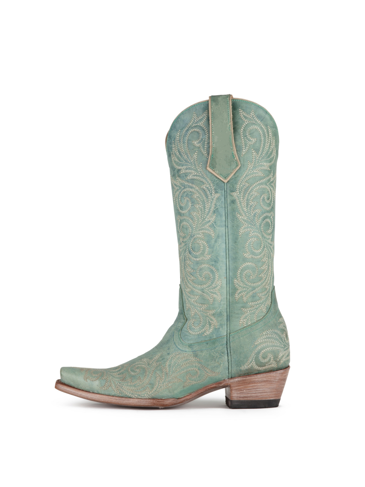 Aqua Snip-Toe Embroidery Wide Mid Calf Cowgirl Tall Boots