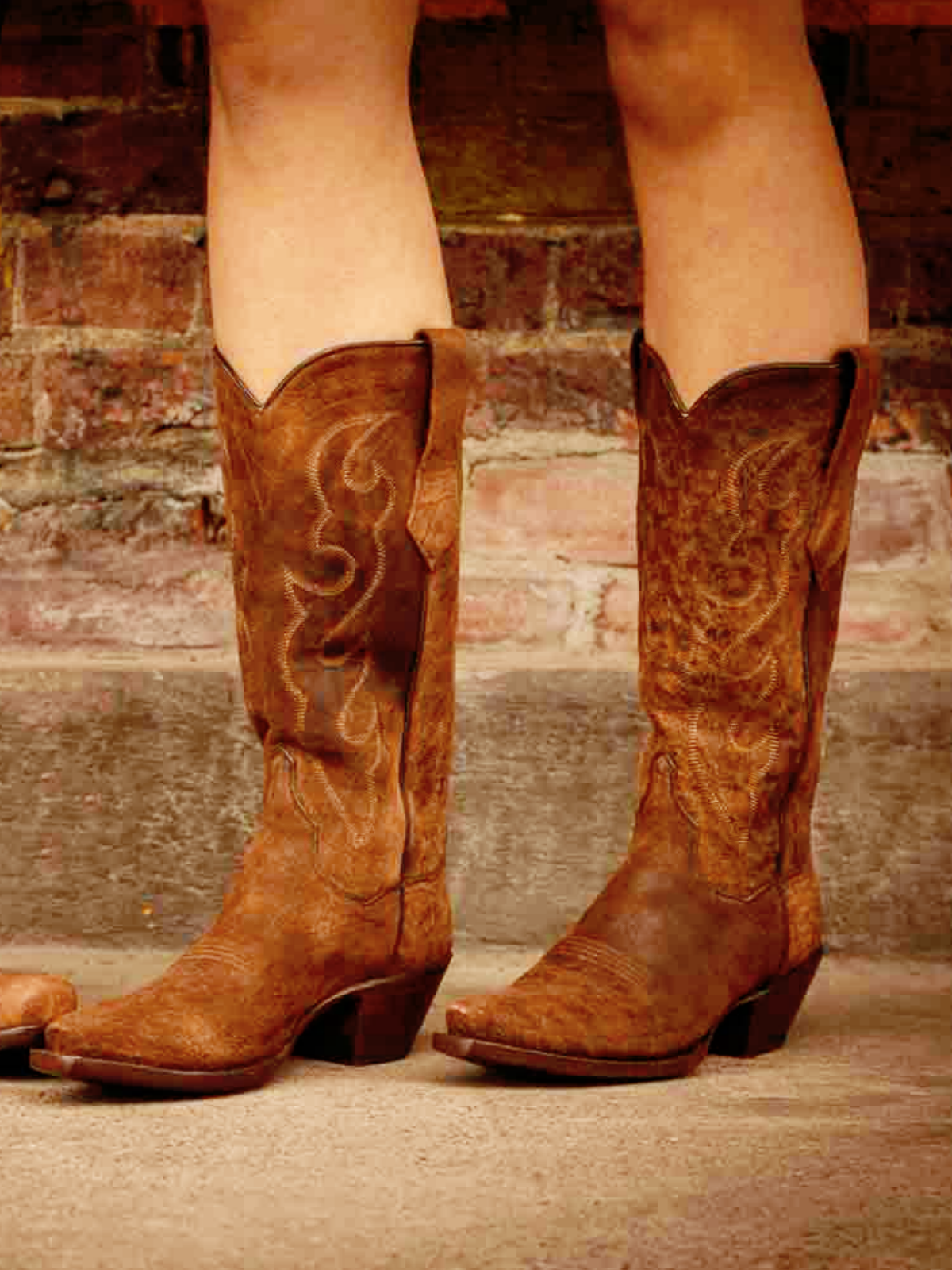 Brown Faux Suede Snip-Toe Embroidery Wide Mid Calf Tall Cowgirl Boots