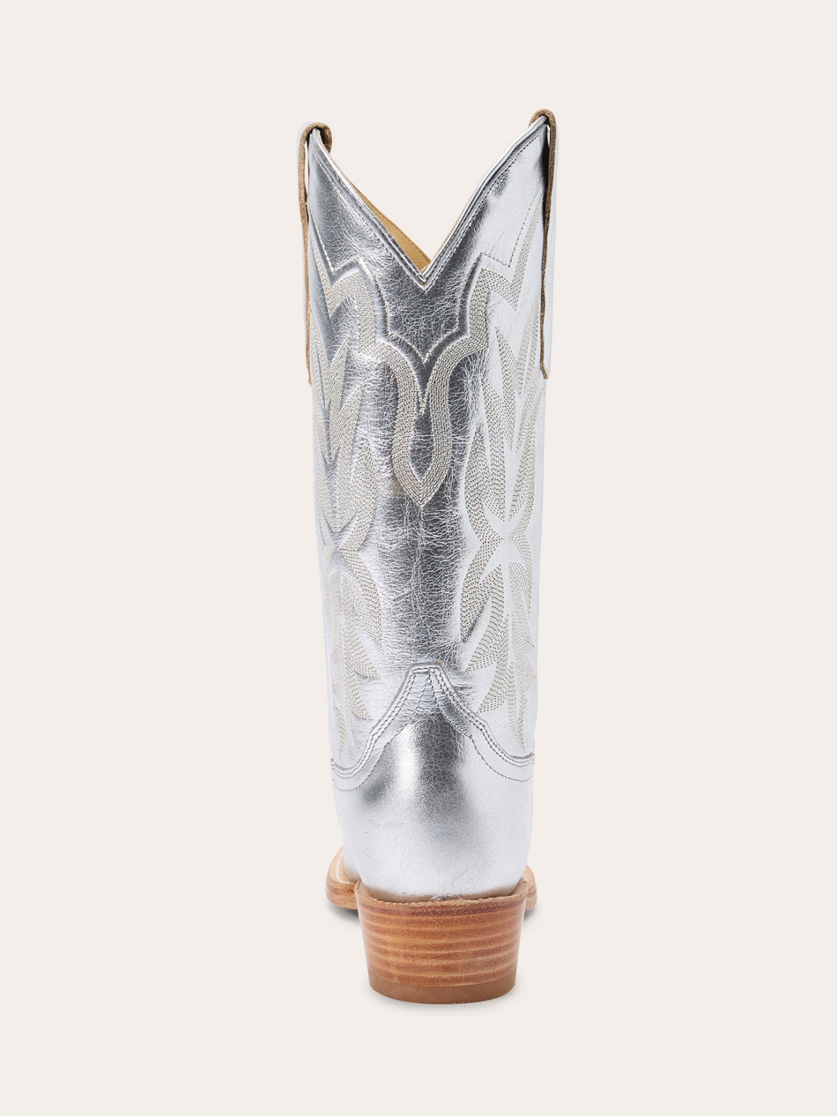 Metallic Silver Snip-Toe Classic Embroidery Wide Mid Calf Cowgirl Boots