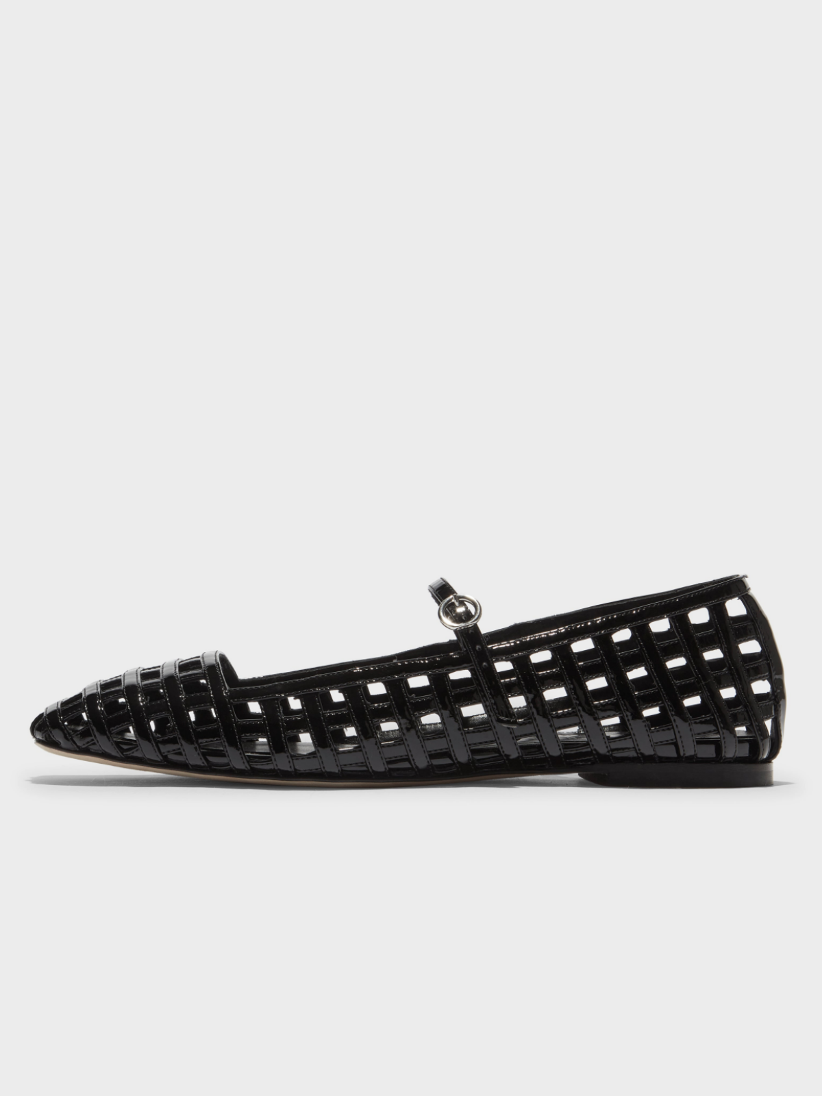 Patent Black Flats Square-Toe Cutout Mary Janes With Buckled Strap