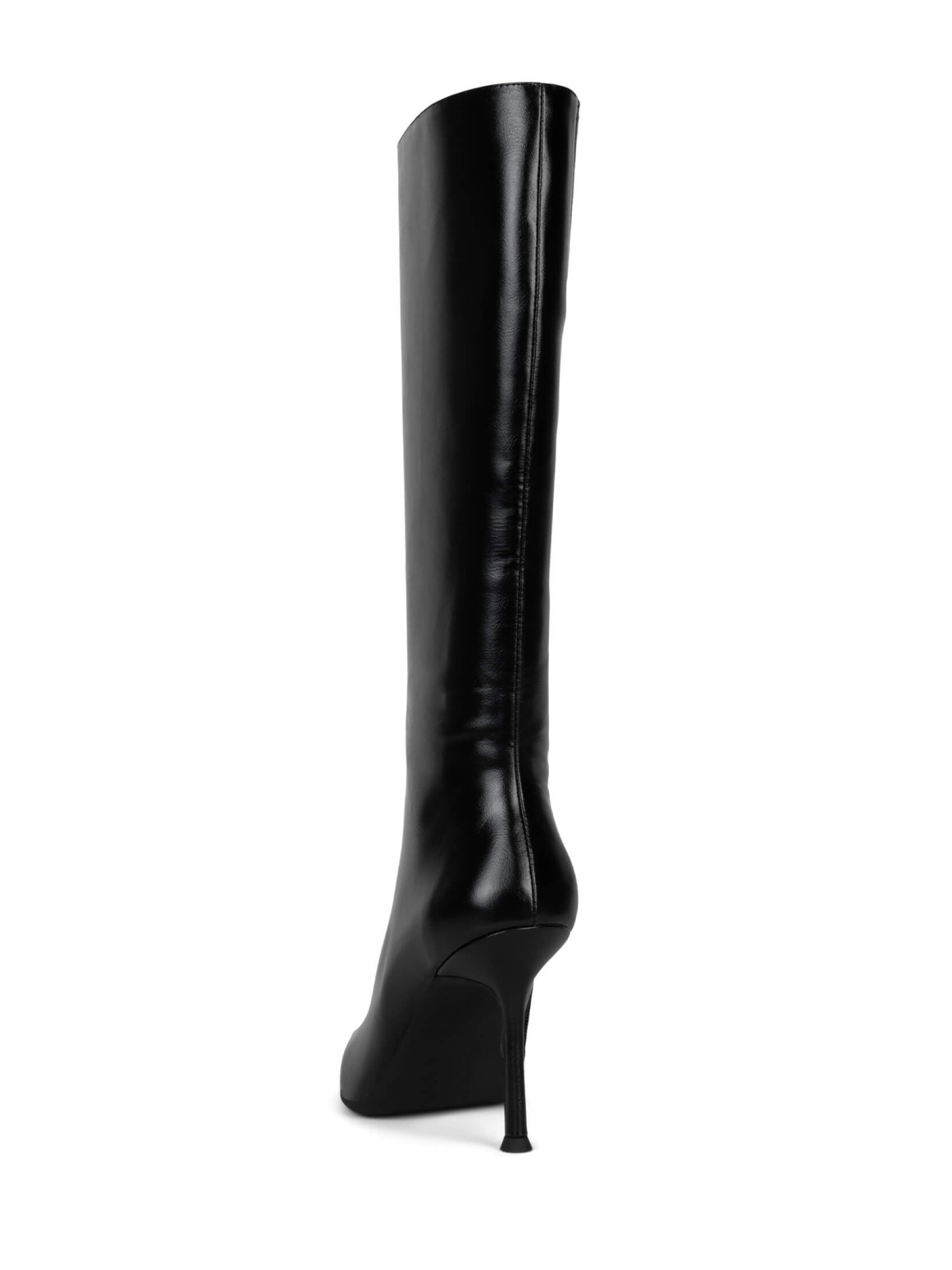 Black Full-Zip Pointed-Toe Mid Calf Stiletto Boots