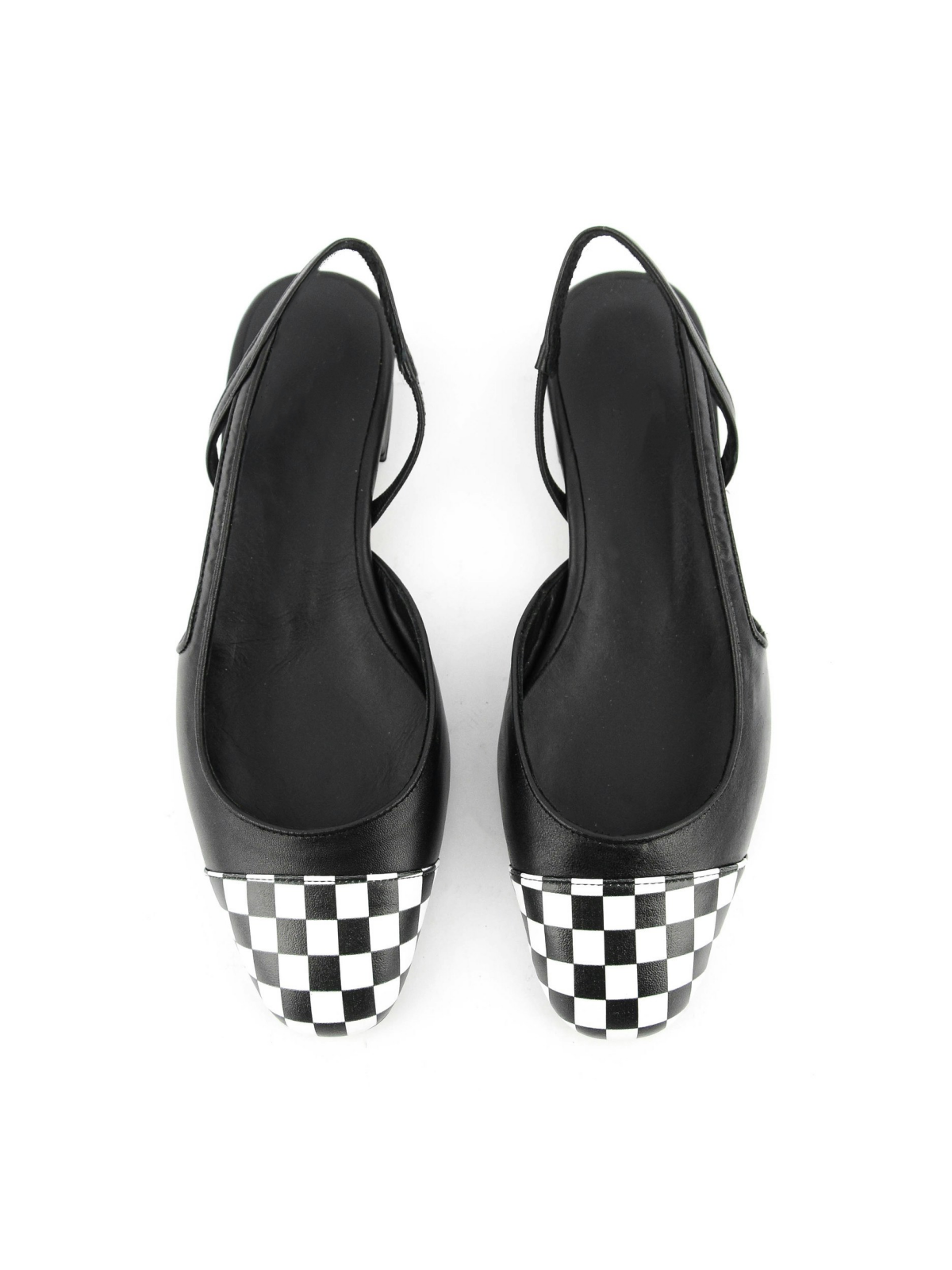 Contrast Checkerboard Low Heels Pumps with Slingback Style in Black