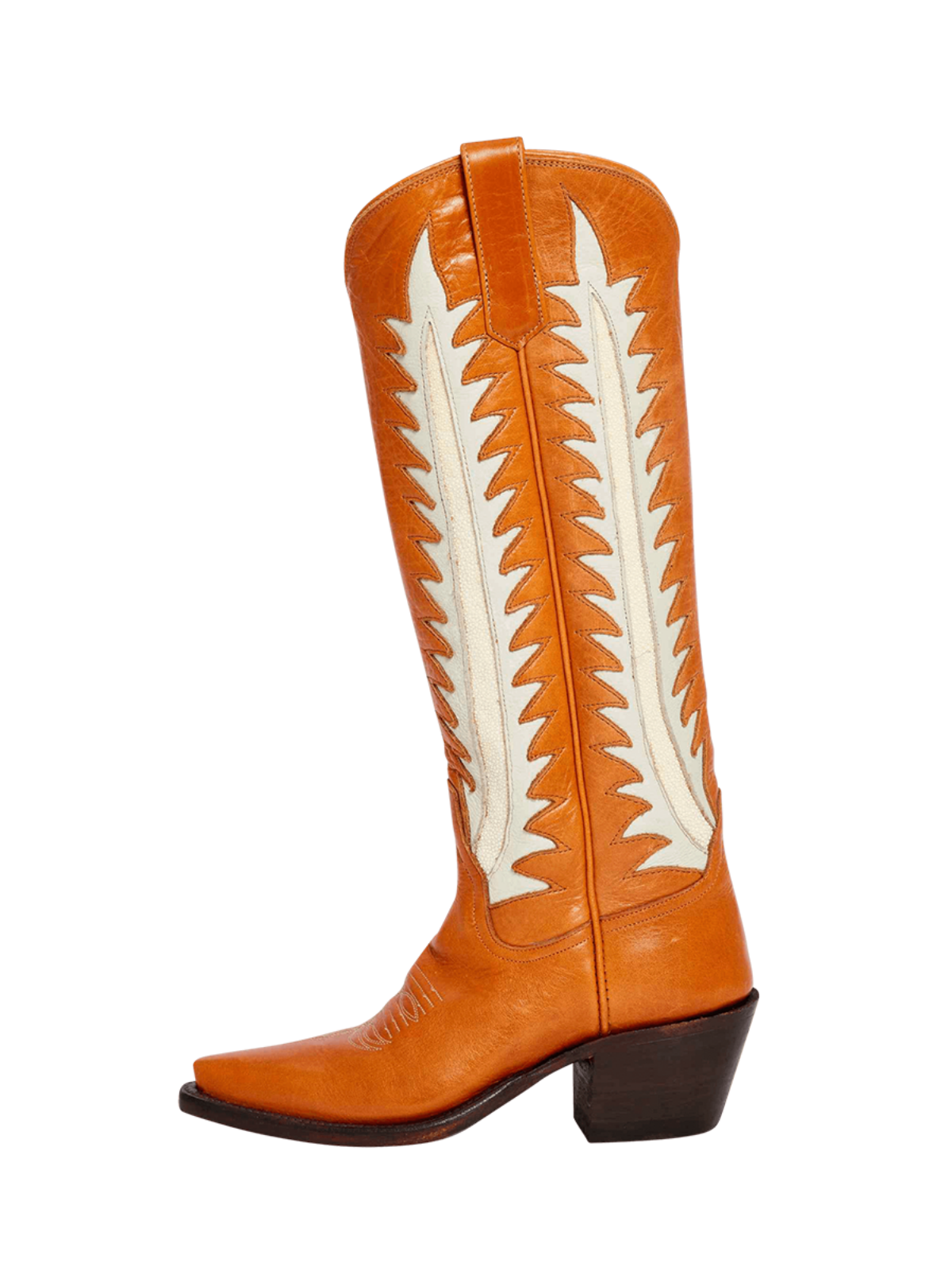 Camel Snip-Toe Big Leaf Inlay Wide Calf Tall Knee High Cowgirl Boots