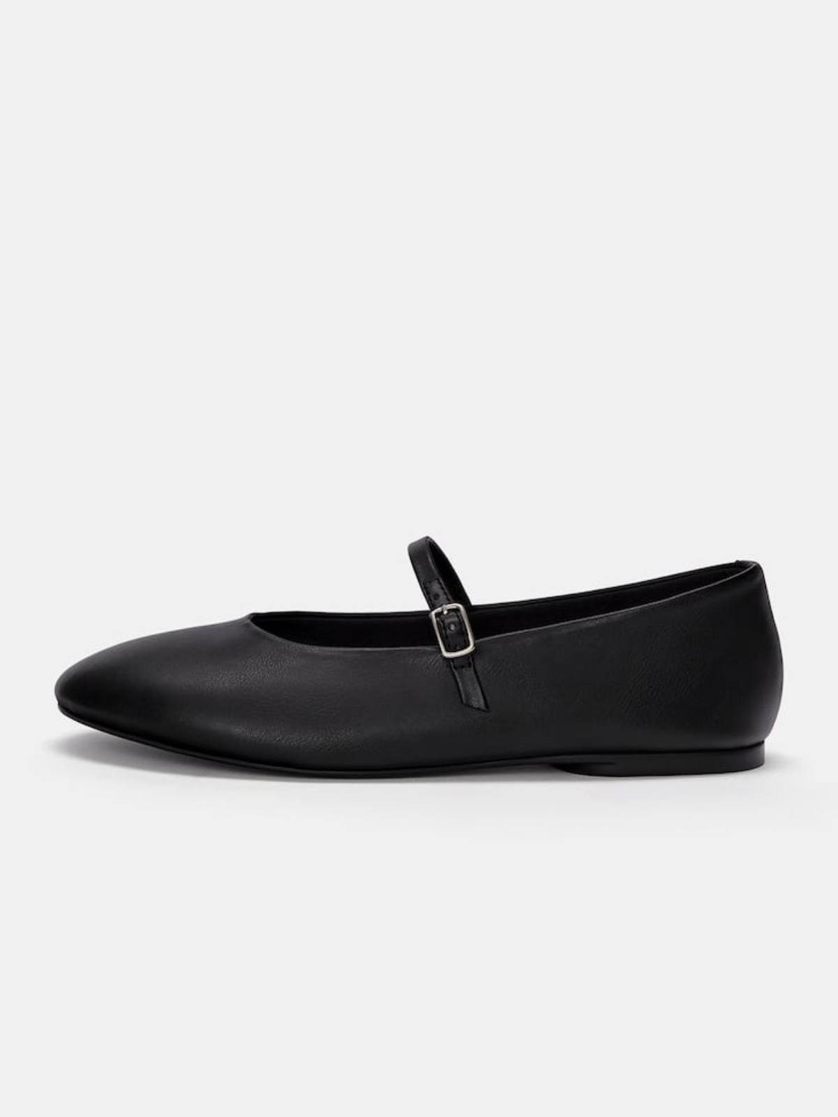 Buckled Detailed Strappy Oval Ballet Flats Mary Janes In Black