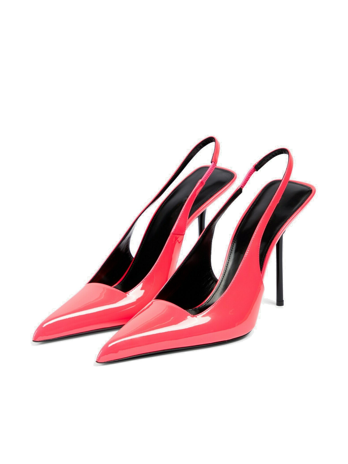 Patent Cerise Pink Pointy Slingback Stiletto Pumps with Buckled Strap