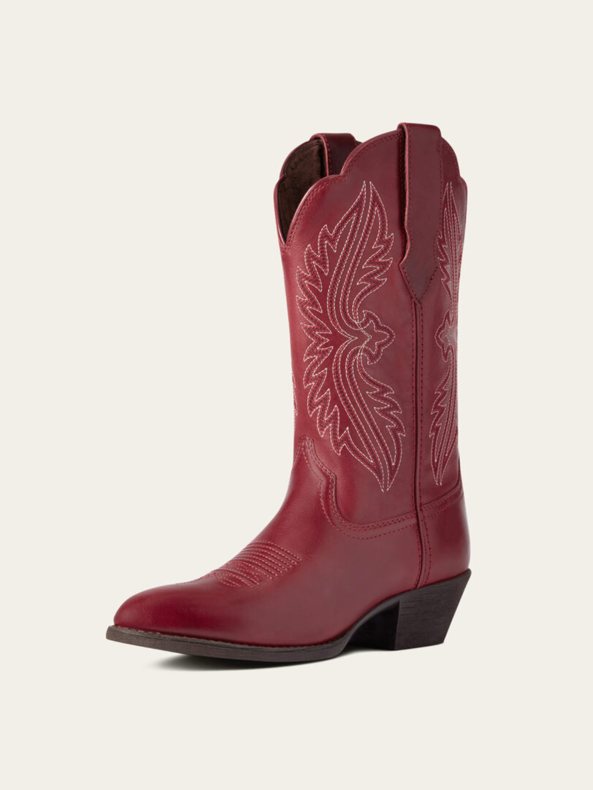 Rose Red Embroidery Almond-Toe Wide Mid Calf Cowgirl Boots