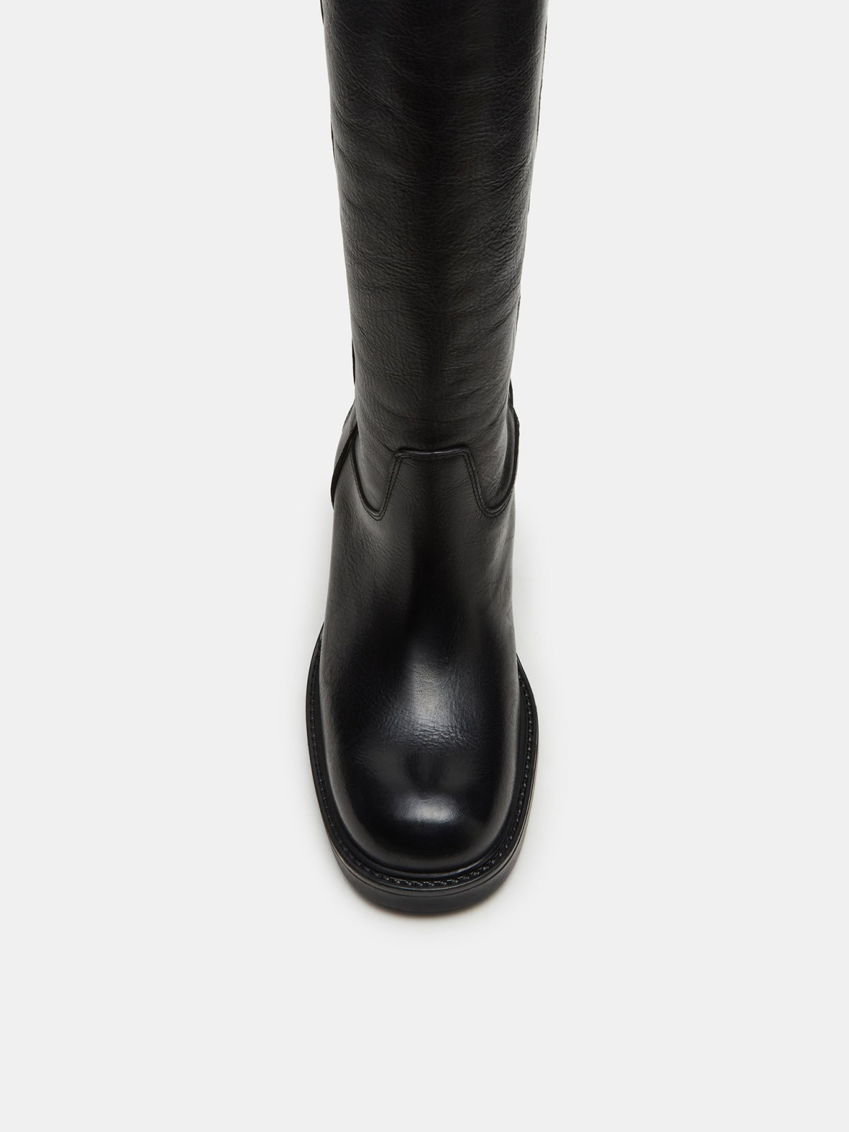 Black Vegan Leather Round-Toe Wide Mid Calf Western Boots