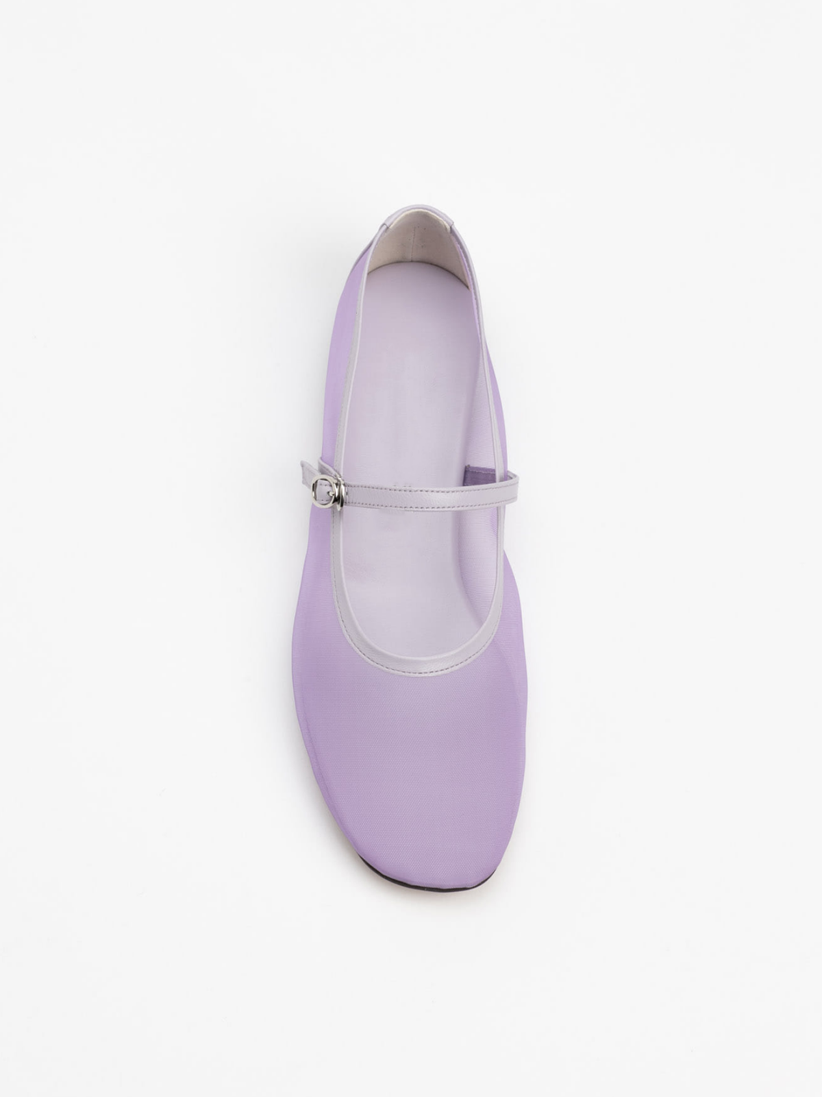 Lilac Purple Mesh Square-Toe Flats Mary Janes With Adjustable Strap