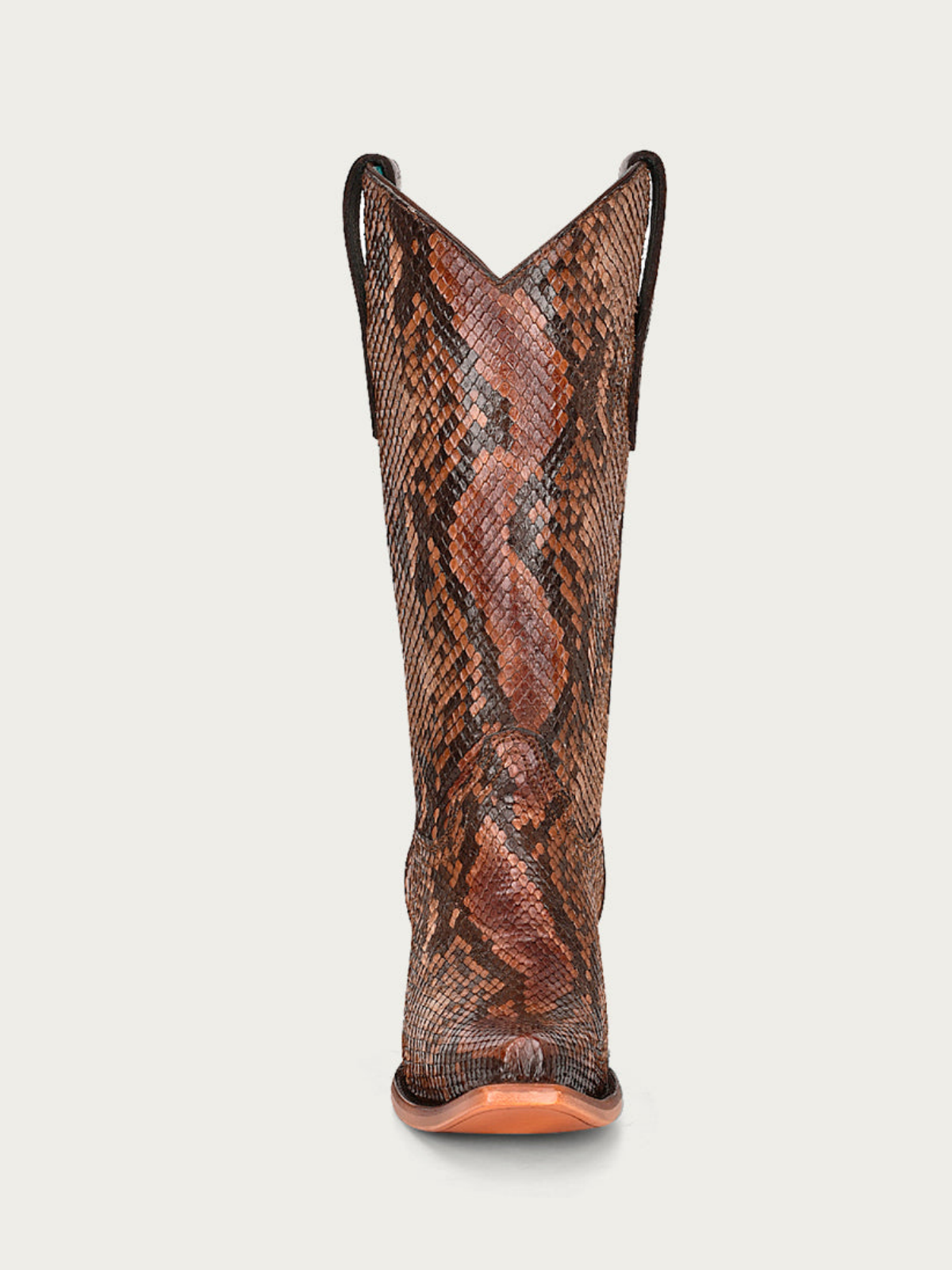 Brown Snakeskin Vegan Leather Snip-Toe Wide Mid Calf Cowgirl Boots