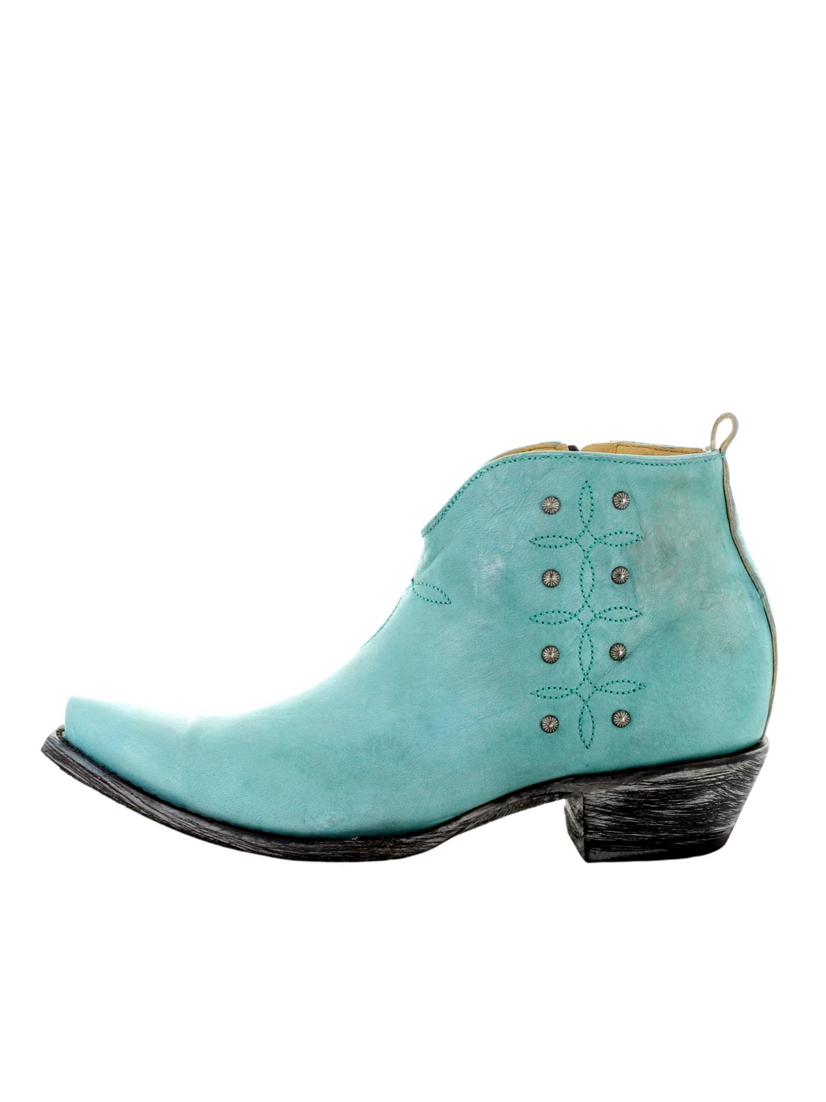 Aqua Snip-Toe Studded Full-Zip Cowgirl Ankle Booties