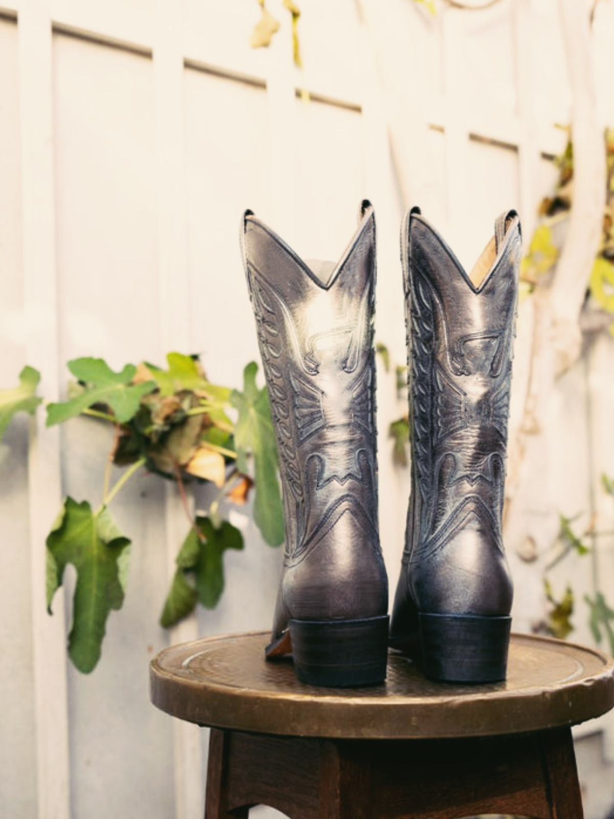 Metallic Silver Thunderbird Embroidery Inlay Almond-Toe Wide Mid Calf Western Boots