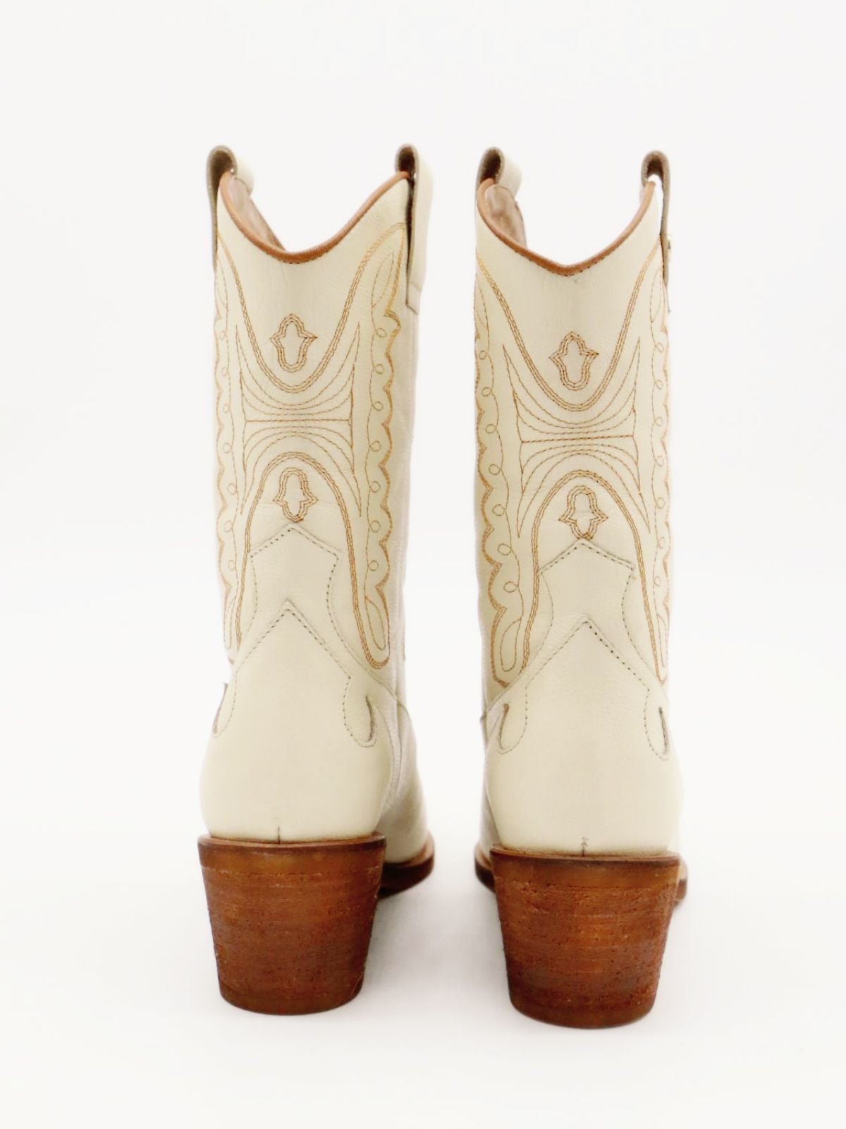 Ivory Snip-Toe Wings Embroidery Wide Mid Calf Cowgirl Boots