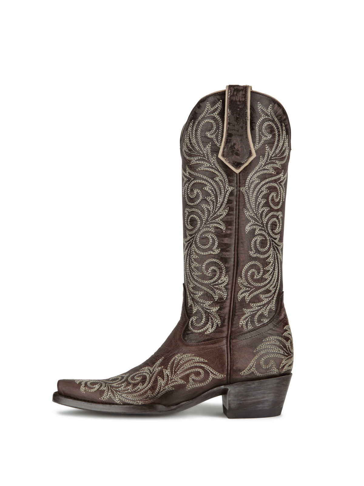 Chocolate Snip-Toe Embroidery Wide Mid Calf Cowgirl Tall Boots