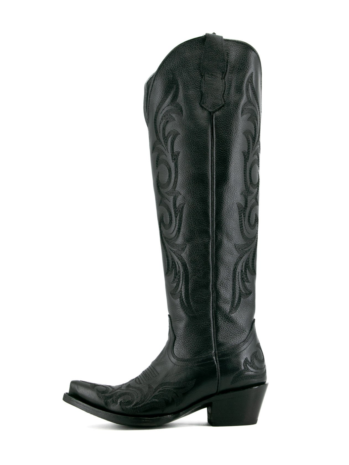 Black Embroidery Snip-Toe Tall Half-Zip Knee High Cowgirl Boots