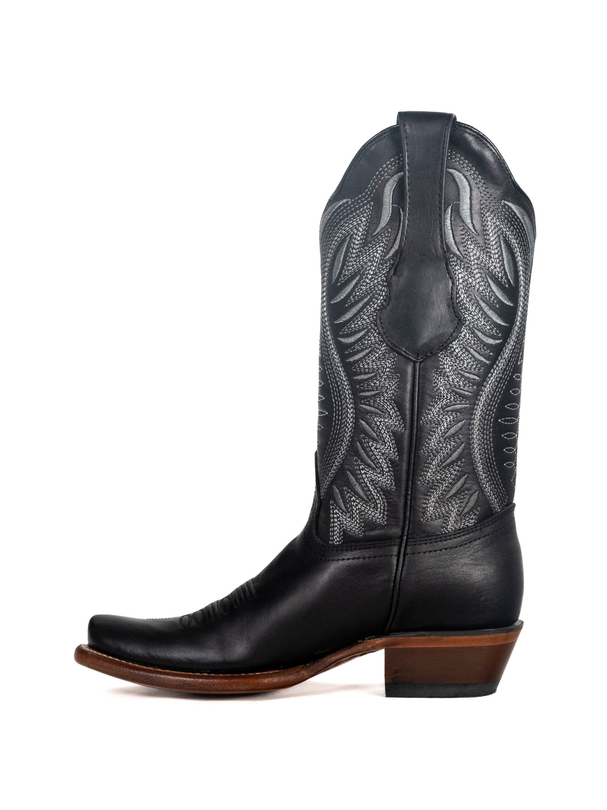 Black Square-Toe Embroidery Wide Mid Calf Cowgirl Boots