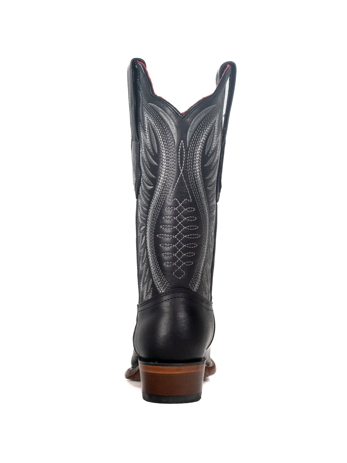 Black Square-Toe Embroidery Wide Mid Calf Cowgirl Boots