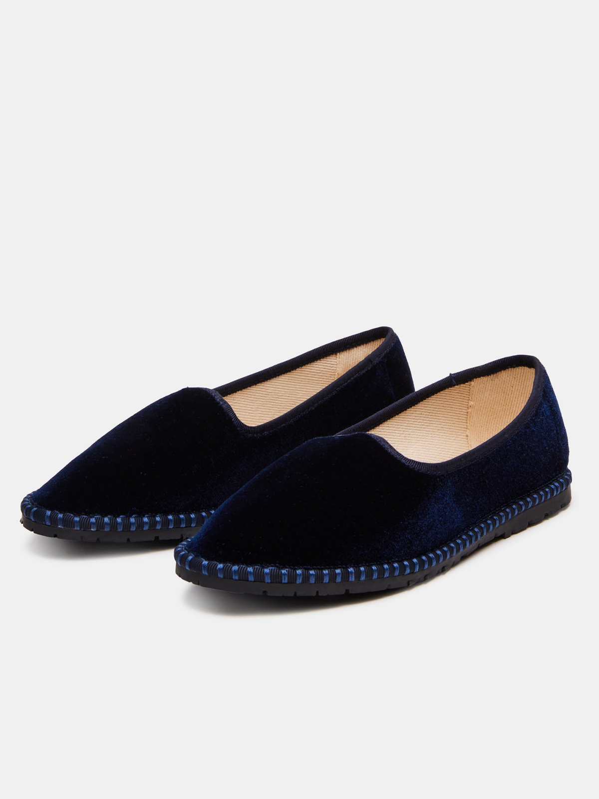 Velvet Round-Toe Slip-On Soft Loafer Flats - Navy Blue