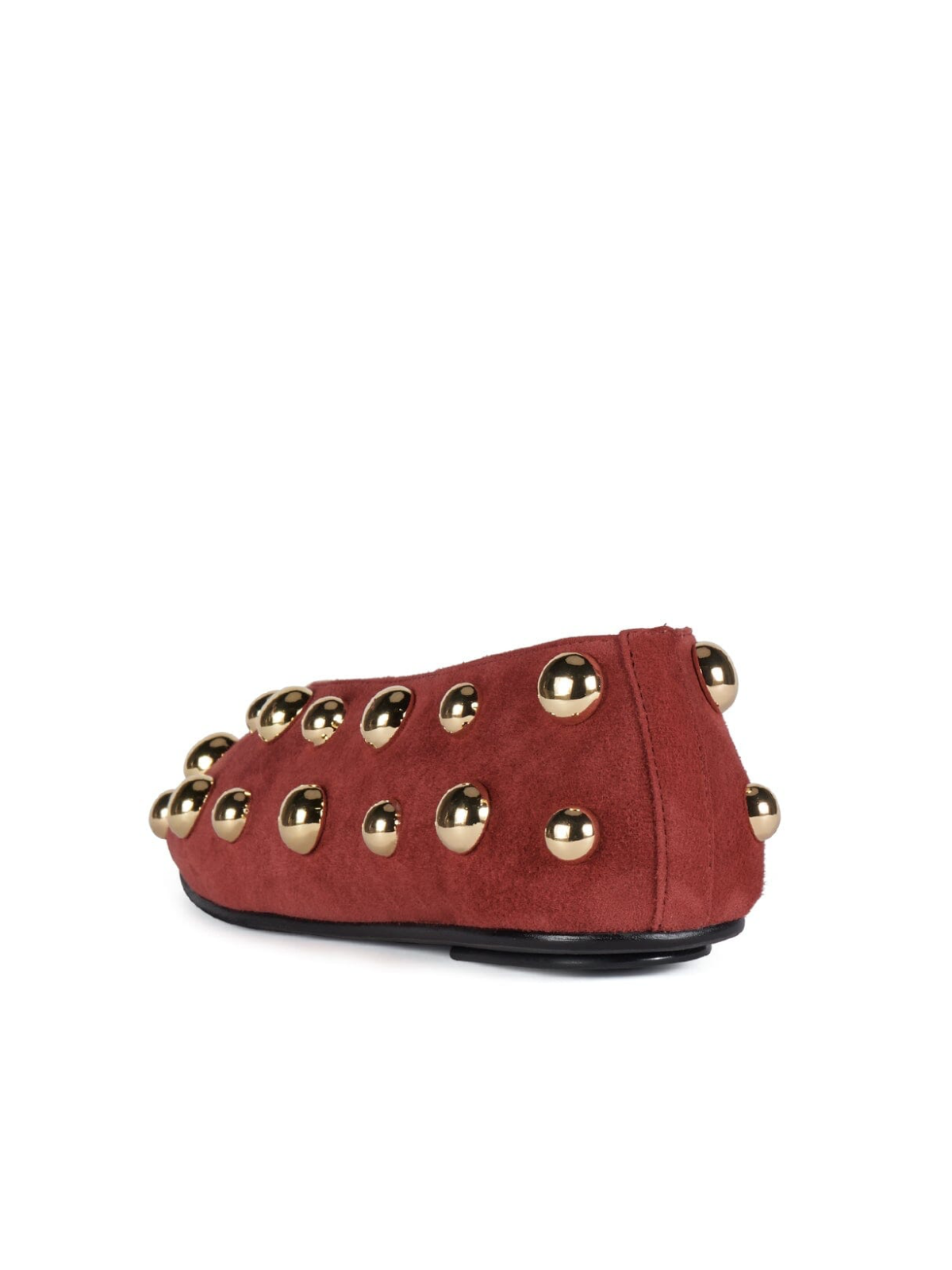 Brown Faux Suede Square-Toe Ballet Flats With Low V-Vamp And Studs