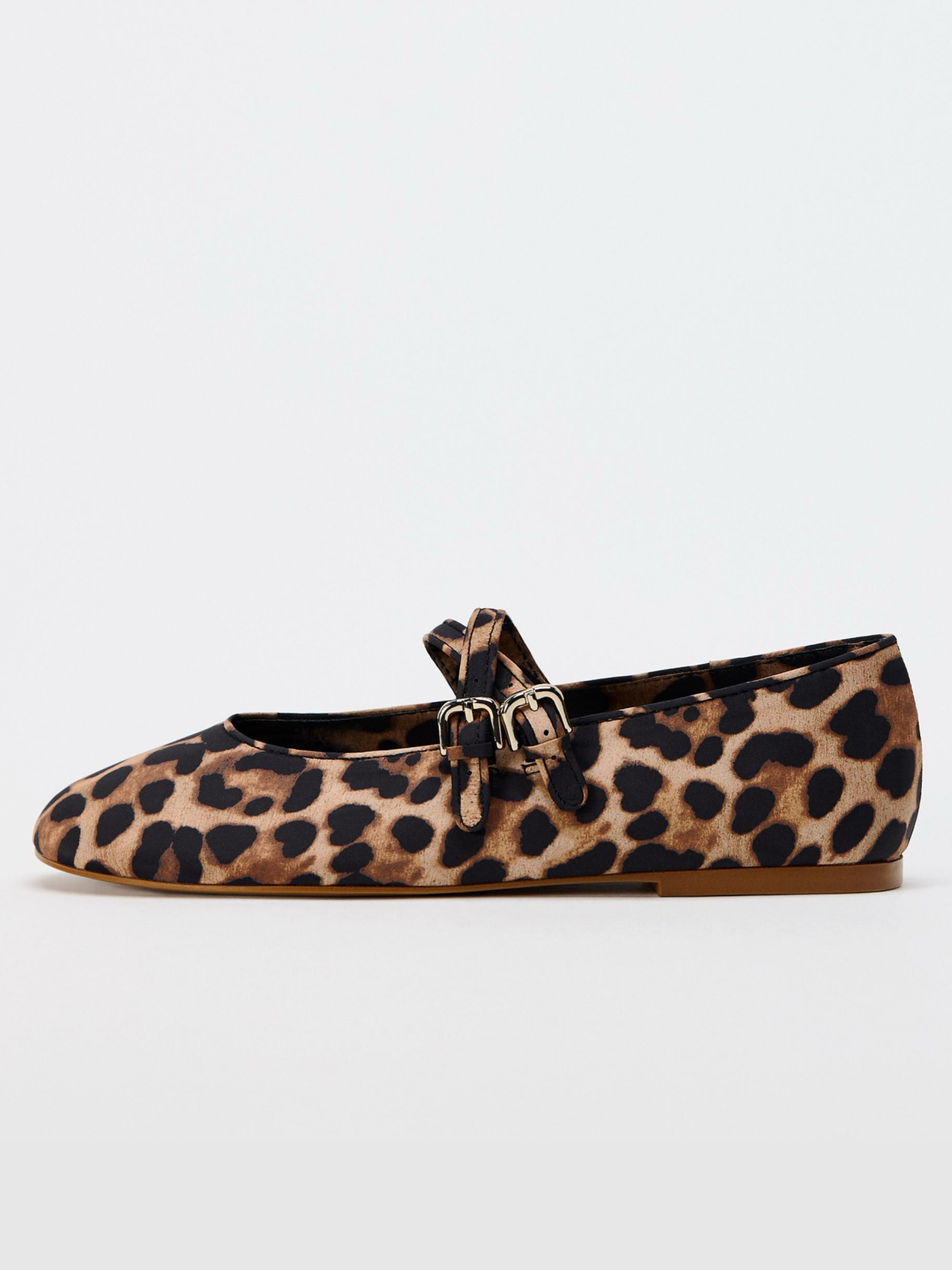 Leopard Printed Cloth Ballet Flats Mary Janes With Double Strap