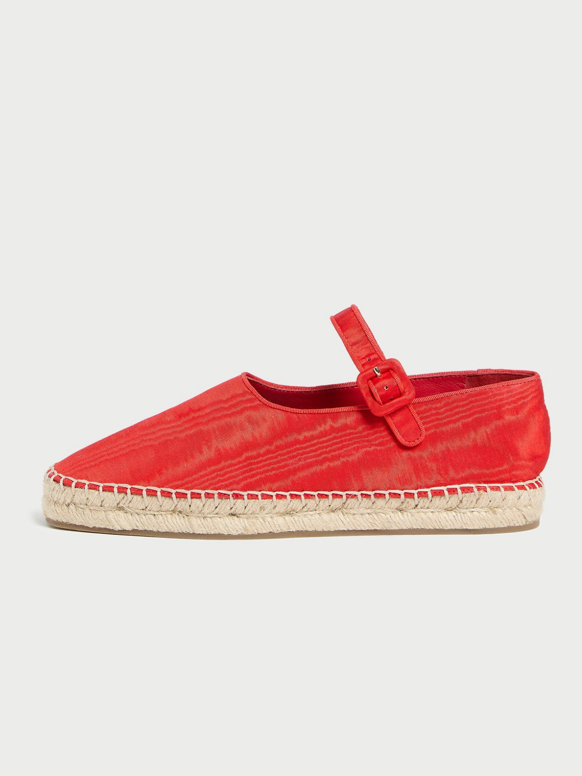 Red Cloth Almond-Toe Adjustable Bridge Strap Espadrille Mary Janes Flats