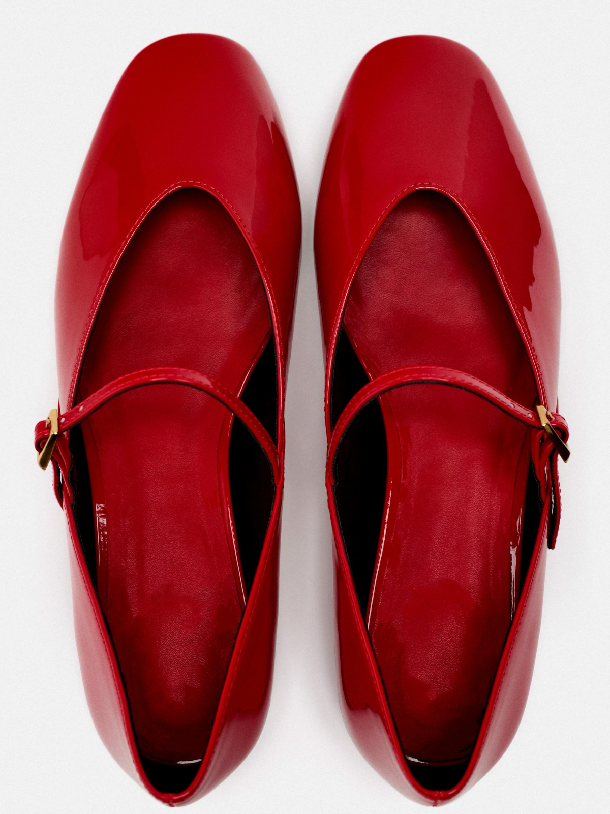 Patent Red Square-Toe Buckle Closure At Instep Mary Janes Flats