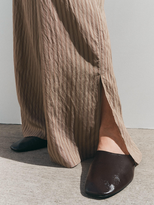 Chocolate Square-Toe Flat Mules