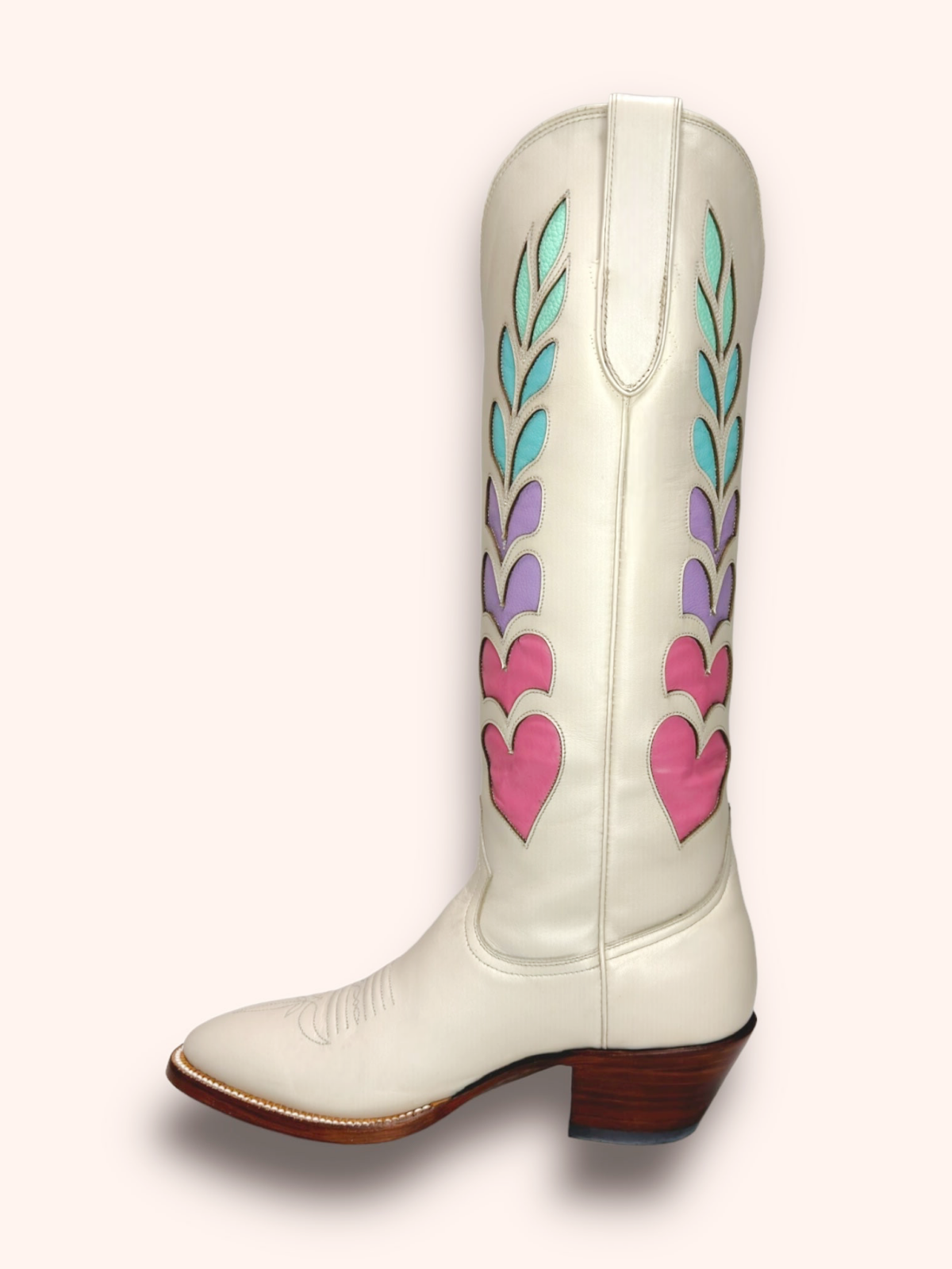 Heart Inaly Almond-Toe Wide Mid Calf Tall Cowgirl Boots - Ivory