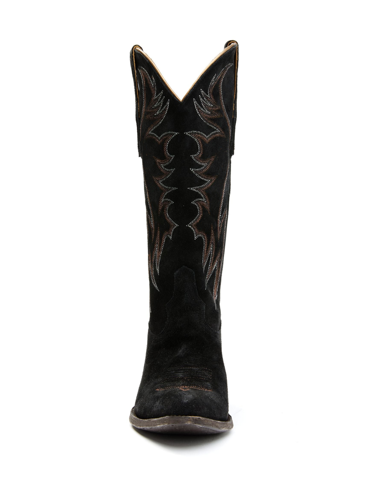 Faux Suede Wings Embroidery Pointed-Toe Wide Mid Calf Tall Cowgirl Boots - Black