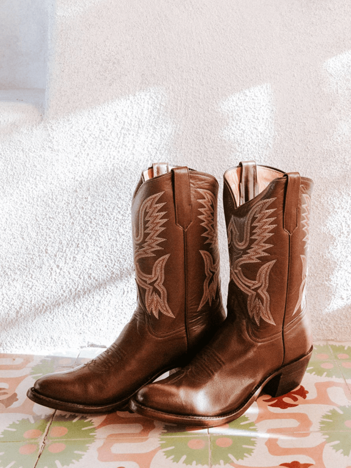 Almond-Toe Classic Western Embroidery Wide Mid Calf Cowgirl Boots - Wine Red