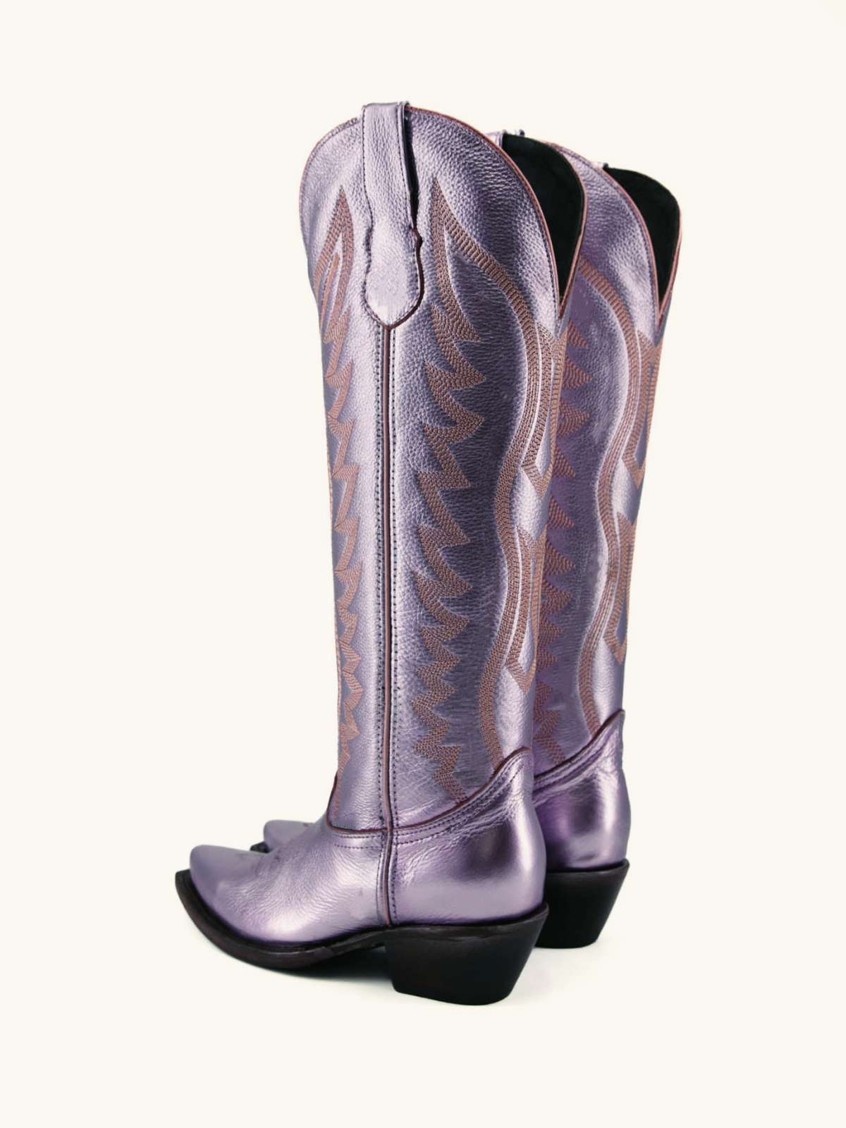 Metallic Purple Embroidery Snip-Toe Wide Calf Western Cowgirl Tall Boots