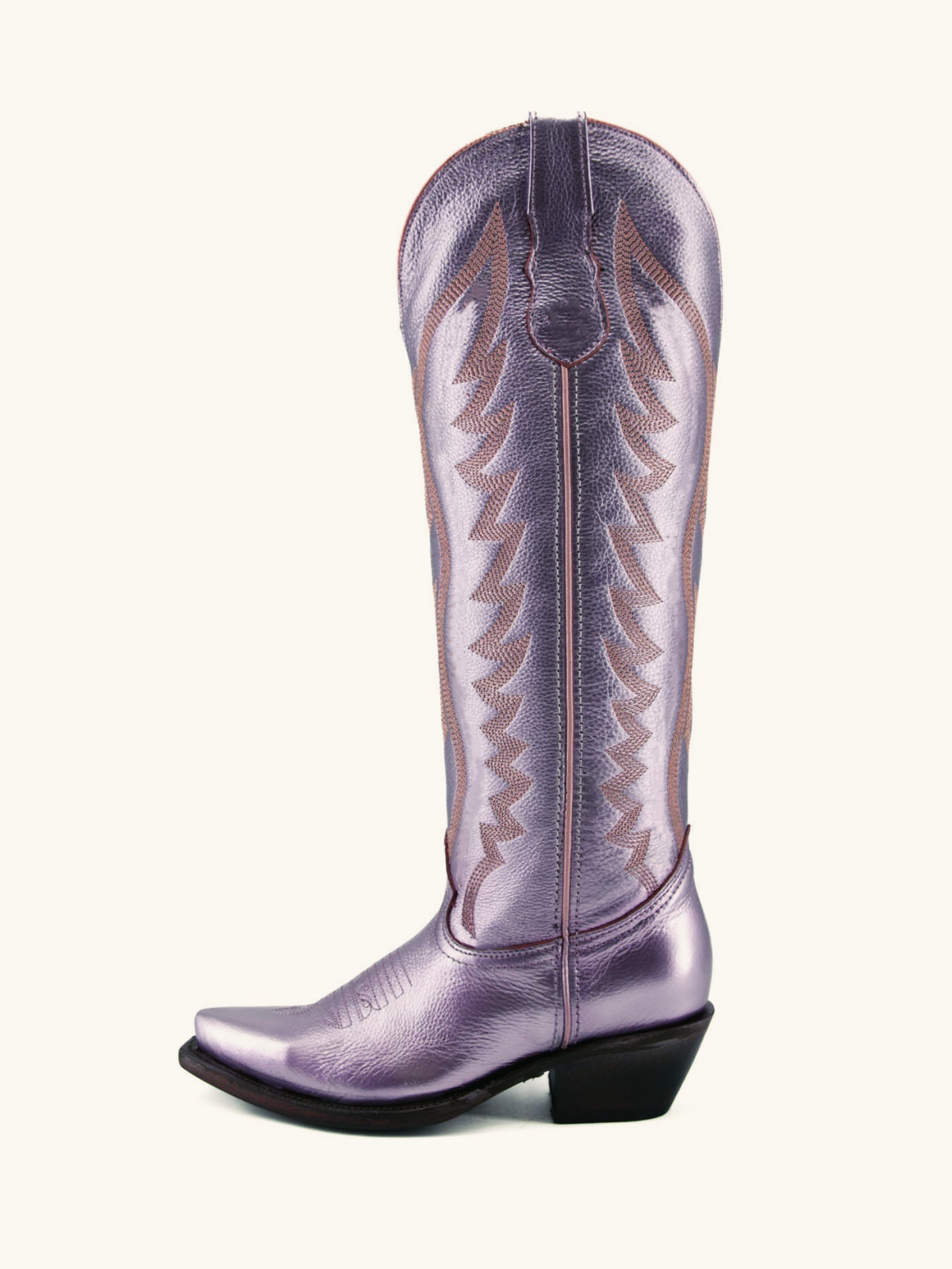 Metallic Purple Embroidery Snip-Toe Wide Calf Western Cowgirl Tall Boots