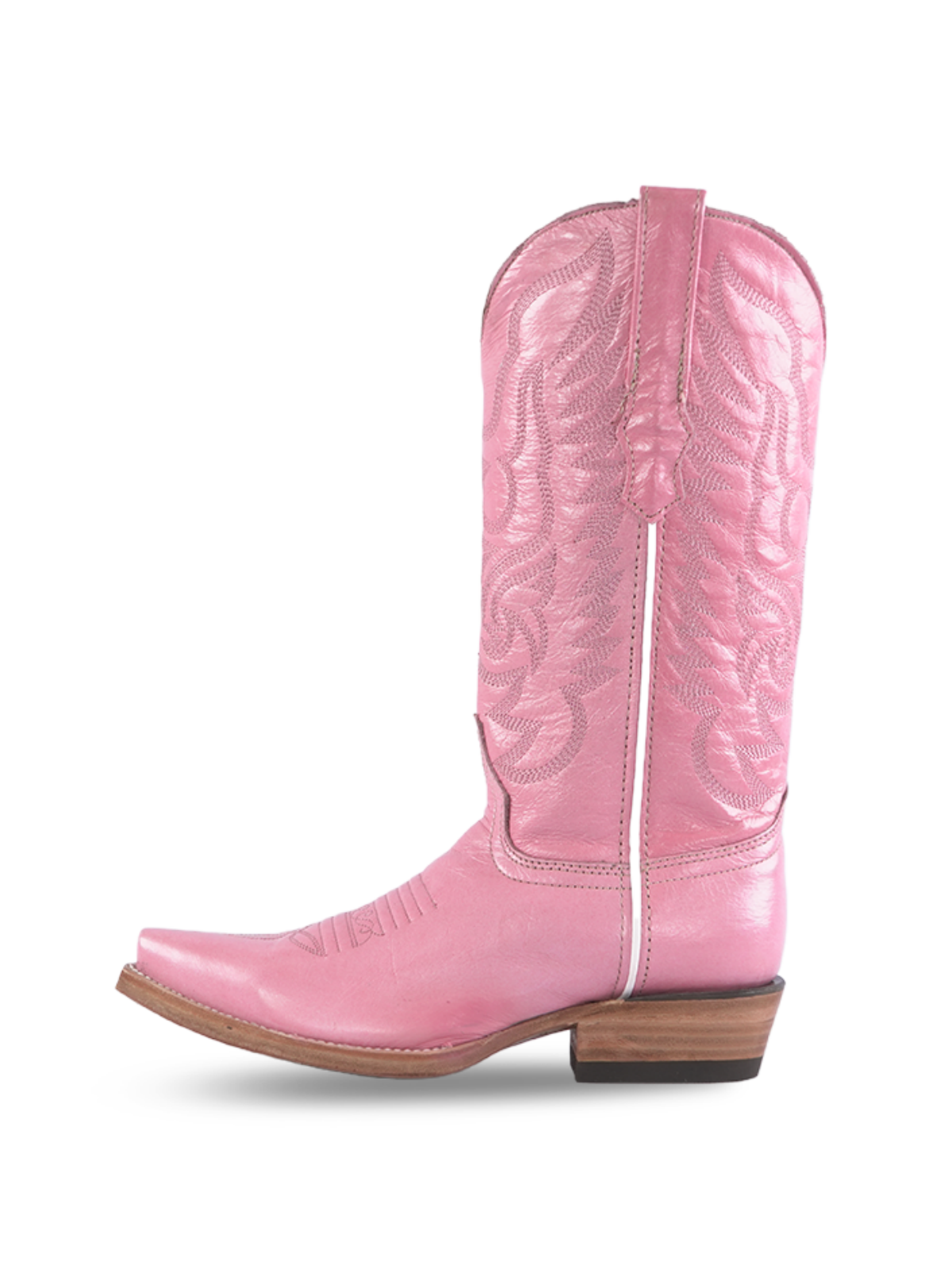 Pastel Pink Snip-Toe Embroidery Wide Mid Calf Tall Western Boots For Women