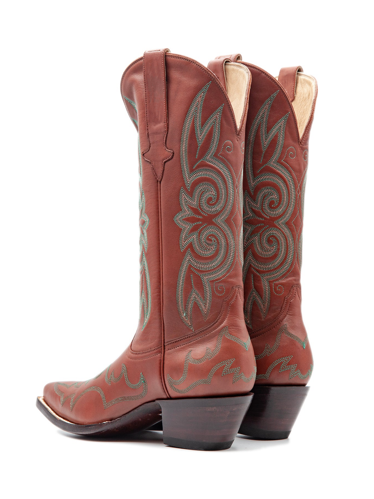 Cognac Embroidery Snip-Toe Wide Mid Calf Tall Cowboy Boots For Women