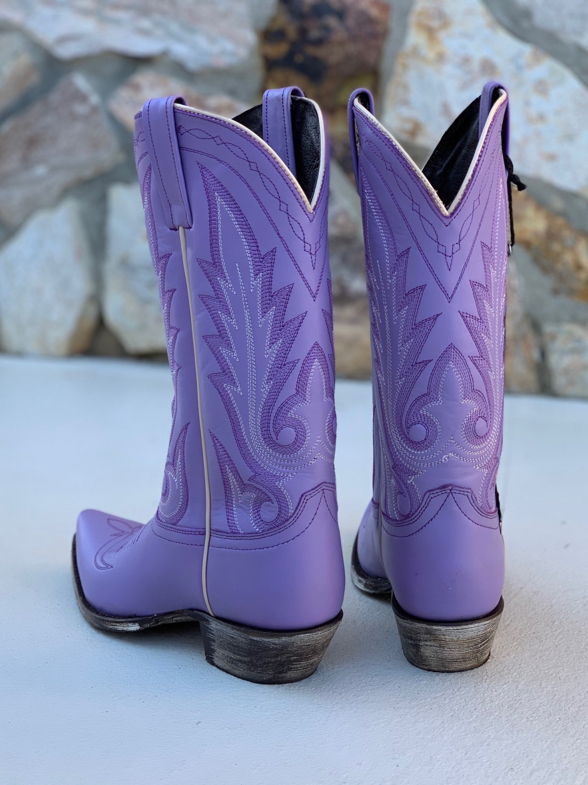 Lilac Purple Snip-Toe Embroidery Wide Mid Calf Tall Western Boots