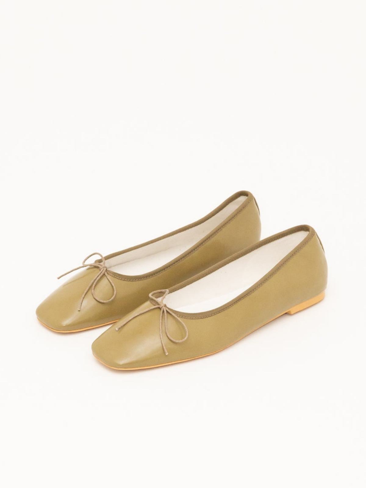 Yellow Vegan Leather Bow Ballet Flats With Square Toe