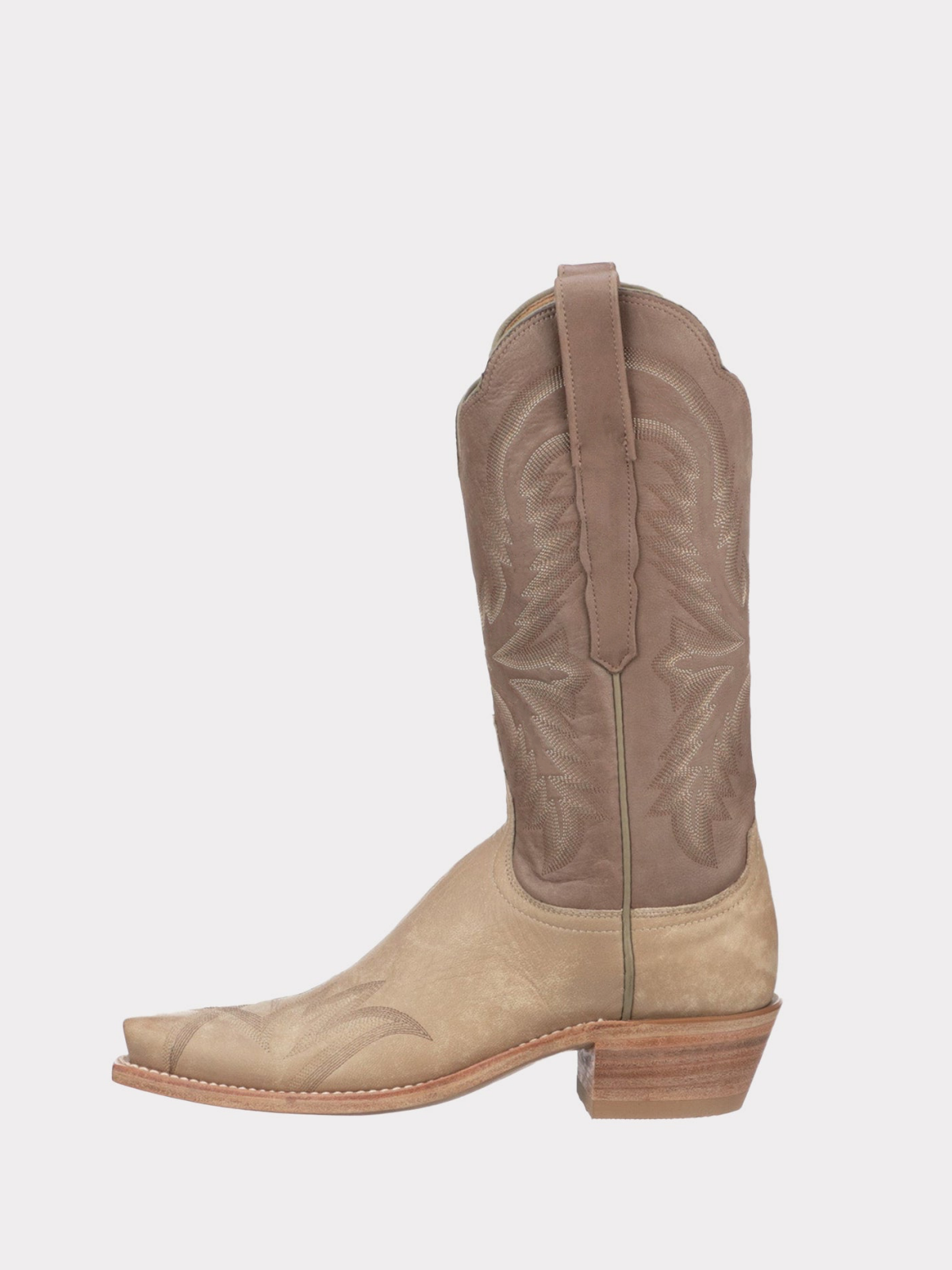 Contrast Tan And Brown Snip-Toe Classic Embroidery Wide Mid Calf Cowgirl Boots