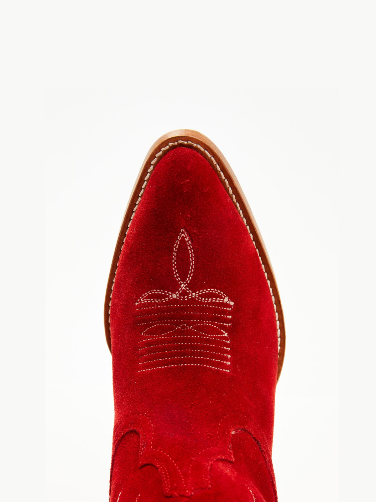 Faux Suede Wings Embroidery Pointed-Toe Wide Mid Calf Tall Cowgirl Boots - Cherry Red