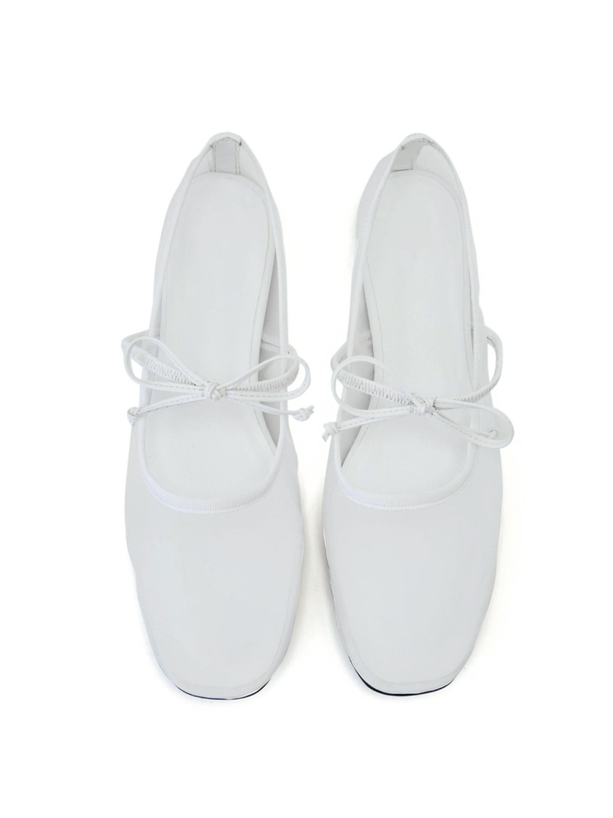 White Mesh Square-Toe Ballet Flats Mary Janes With Bow Band