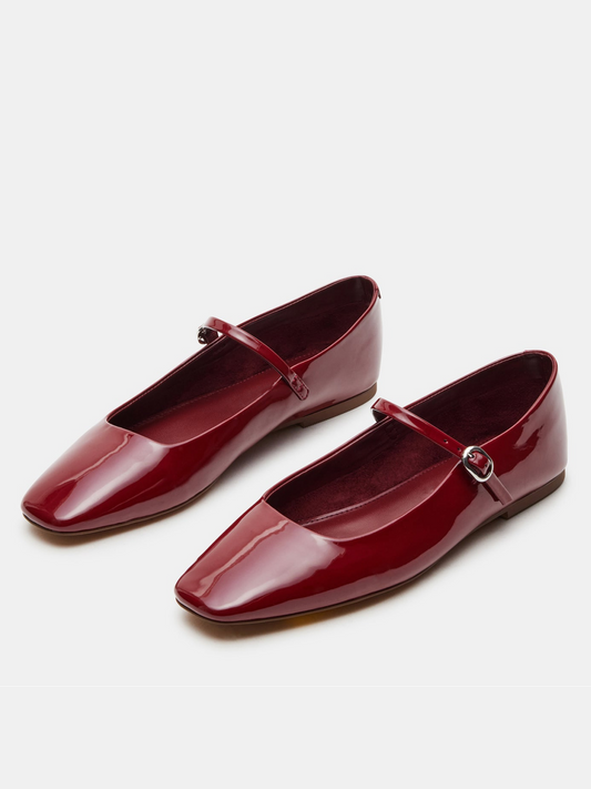 Patent Red Square-Toe Bridge Strap Mary Janes Ballet Flats