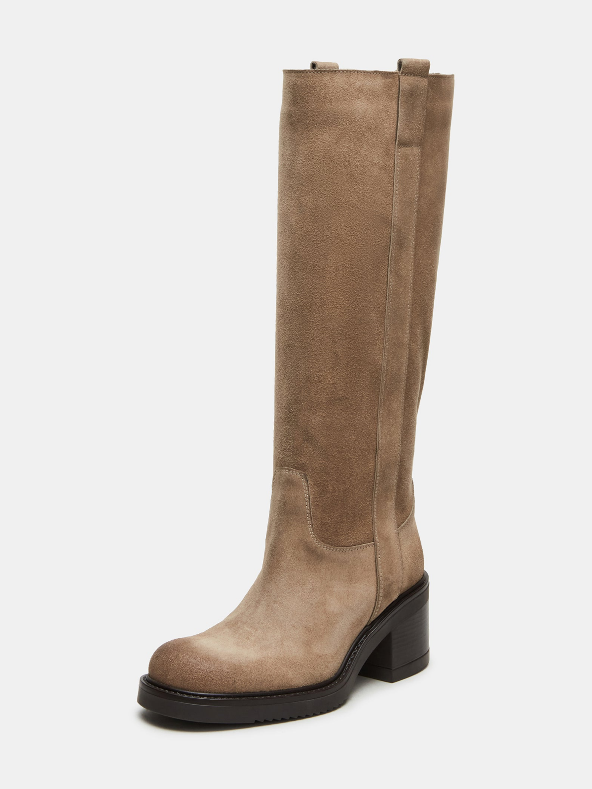 Sand Faux Suede Round-Toe Wide Mid Calf Western Boots