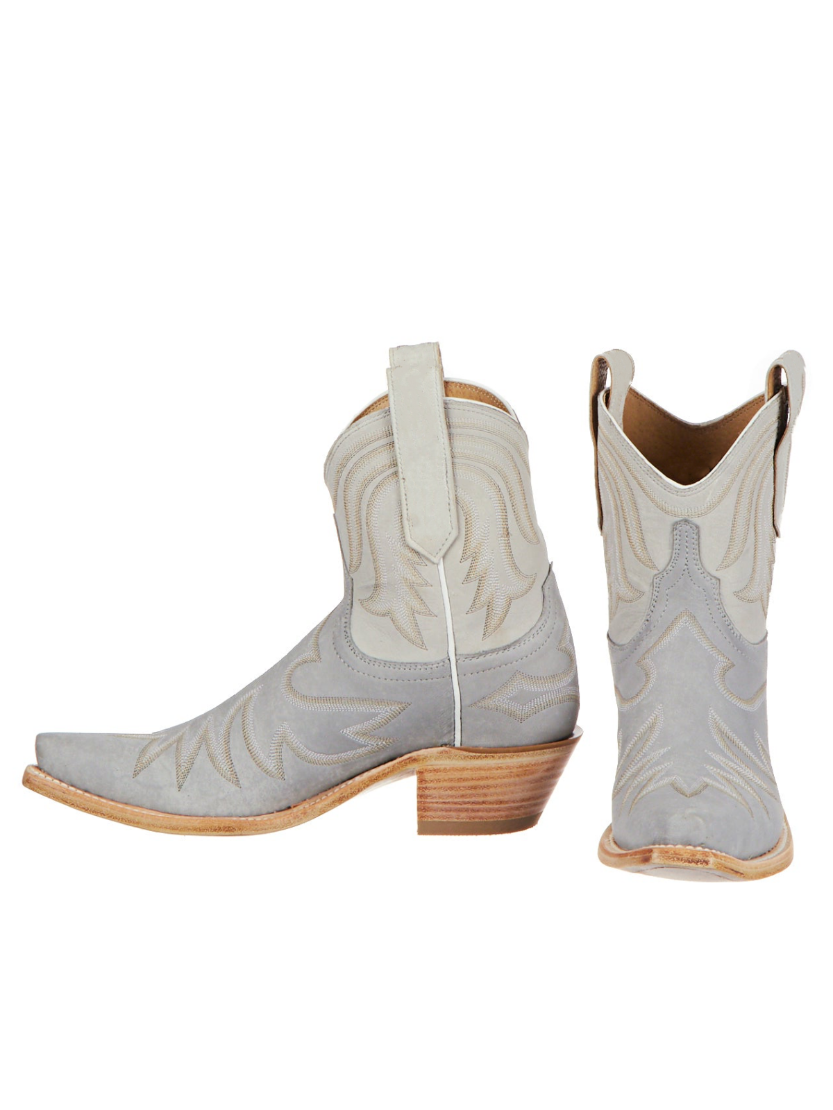 Embroidery Snip-Toe Wide Mid Calf Western Boots For Women - Contrast Gray And Cream