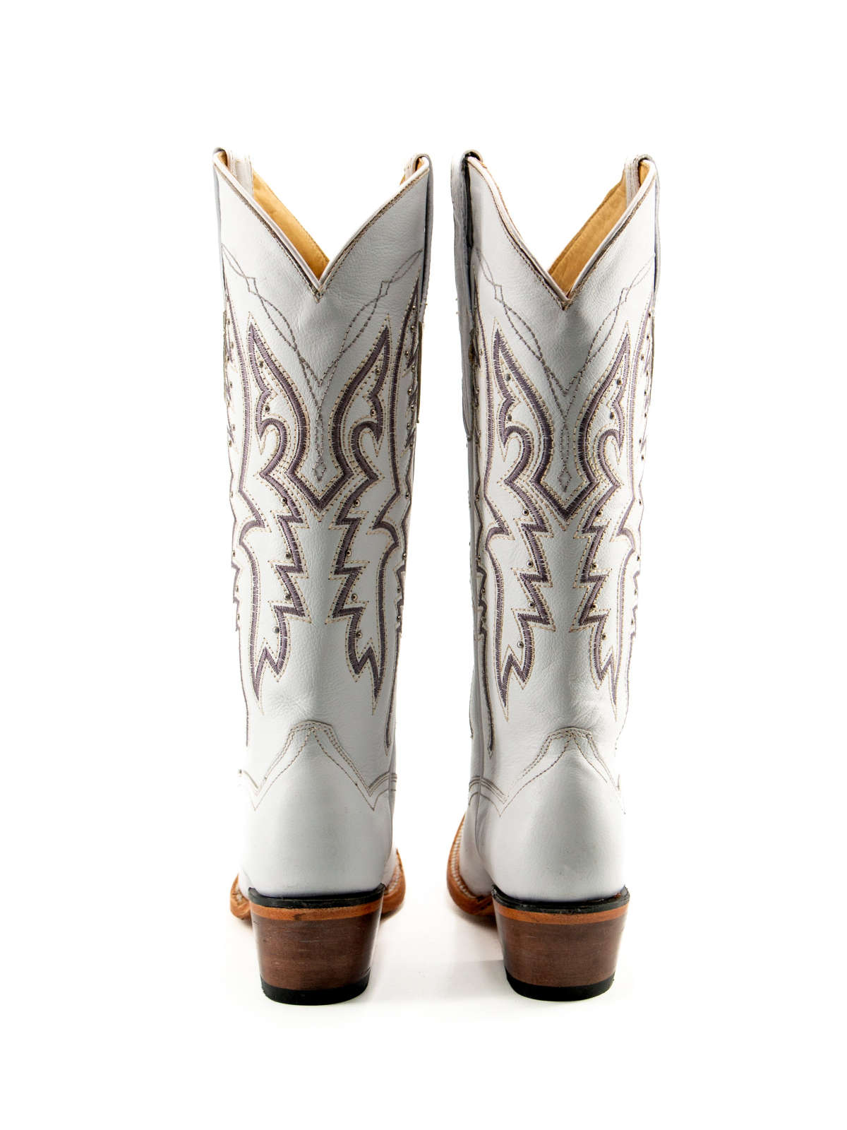 White Studded Embroidery Snip-Toe Wide Mid Calf Cowgirl Boots